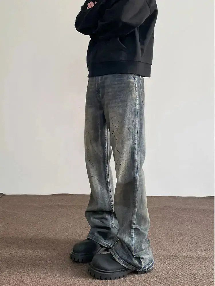 Japanese Brand Retro loose splashed ink micro flared jeans Size US 32 / EU 48 - 2 Thumbnail