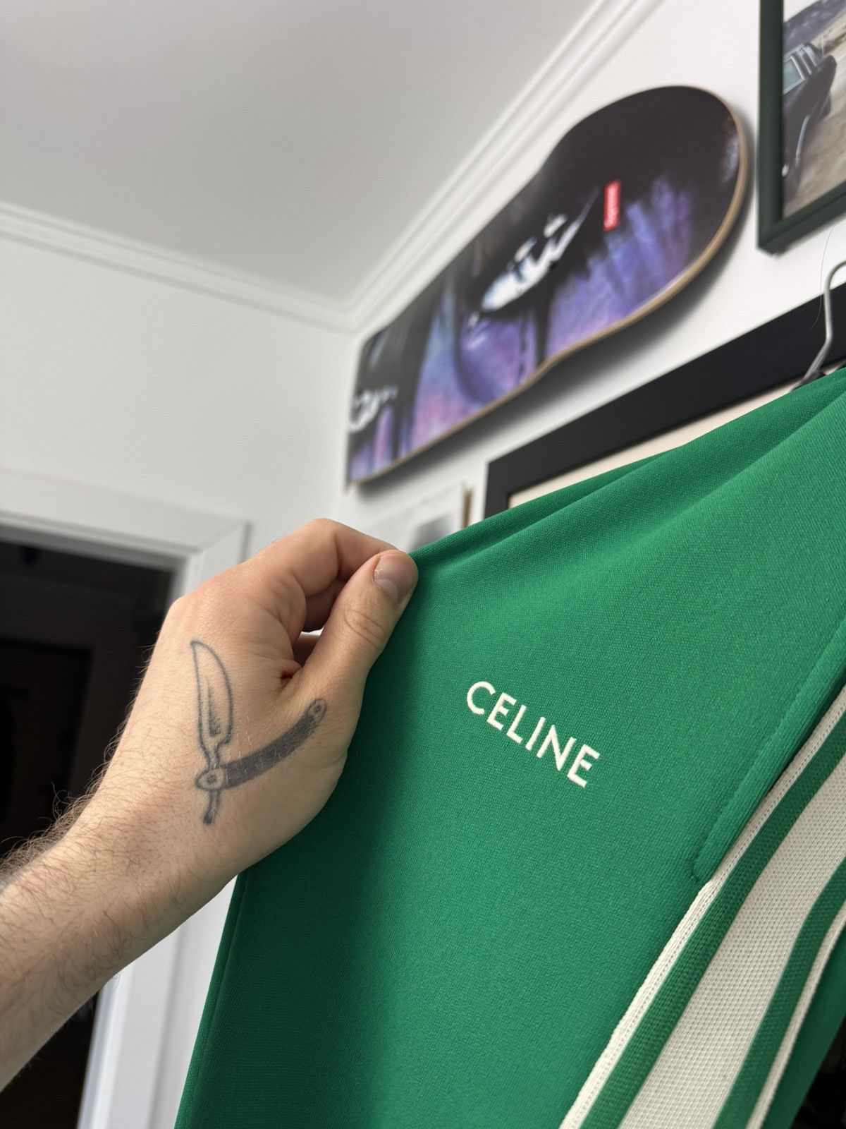 Celine Celine Green Track Pants Hedi Slimane Mini Logo Sample Rare Size US 32 / EU 48 - 3 Thumbnail