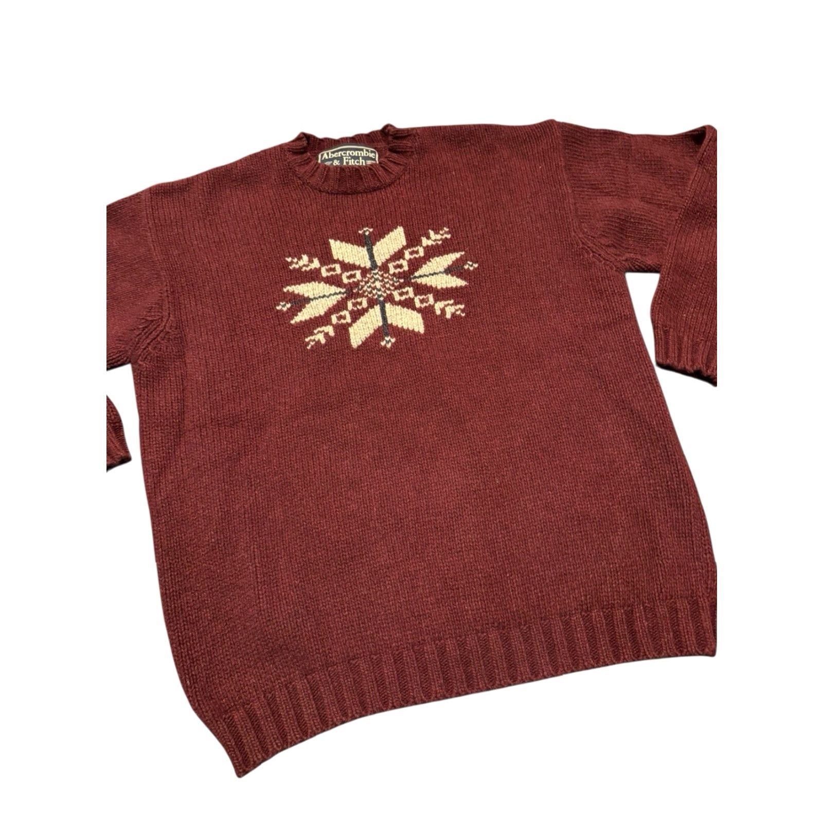 Abercrombie & Fitch Abercrombie & Fitch Sweater Mens Large Burgundy Lambswool Snowflake Crewneck Christmas Pullover Knit Long Sleeve Size US L / EU 52-54 / 3 - 4 Thumbnail