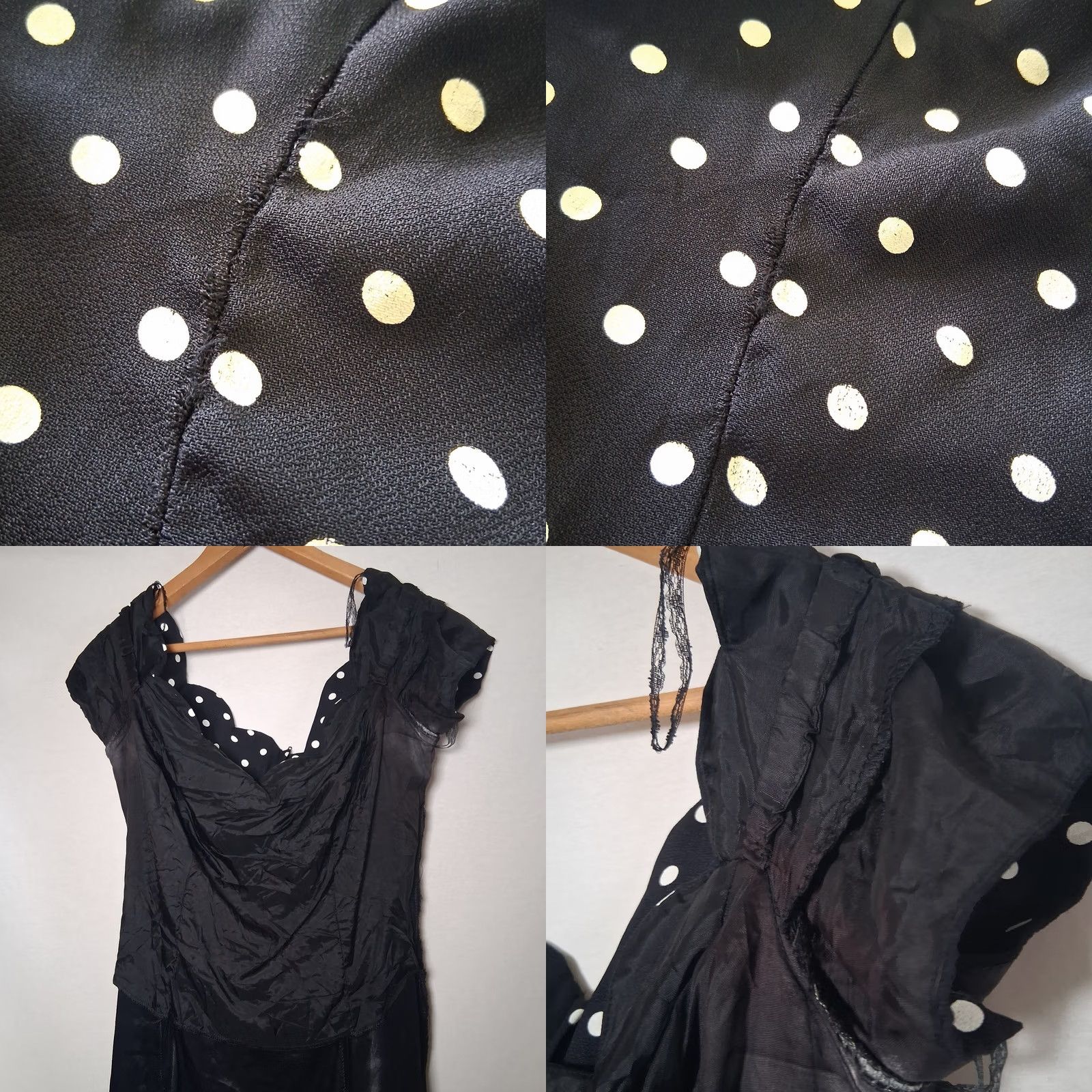 Vintage VINTAGE Roberta Dress XL Black Polka Dot Off Shoulder Scalloped Pinup 90s Size XL / US 12-14 / IT 48-50 - 9 Thumbnail