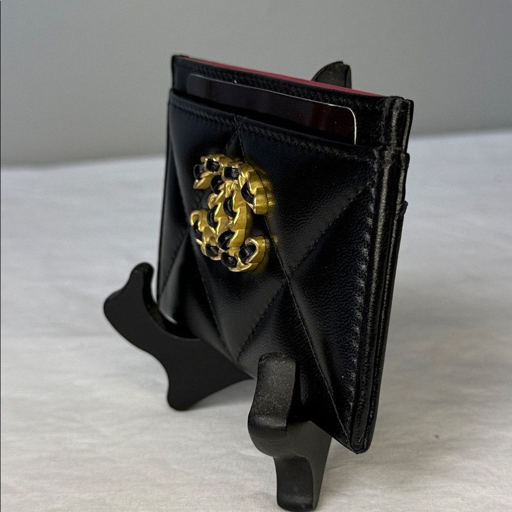 Chanel Chanel 19 Black Lambskin Quilted Chain CC Card Holder NIB L Size ONE SIZE - 3 Thumbnail