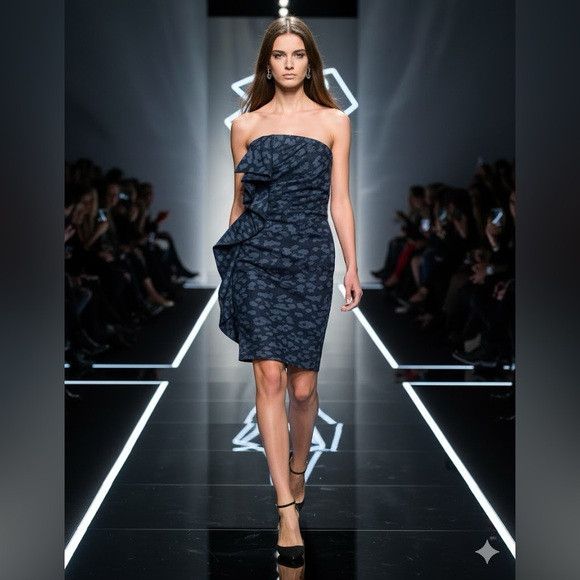 Lanvin LANVIN Paris strapless denim animal print ruffle front dress Size M / US 6-8 / IT 42-44 - 1 Thumbnail