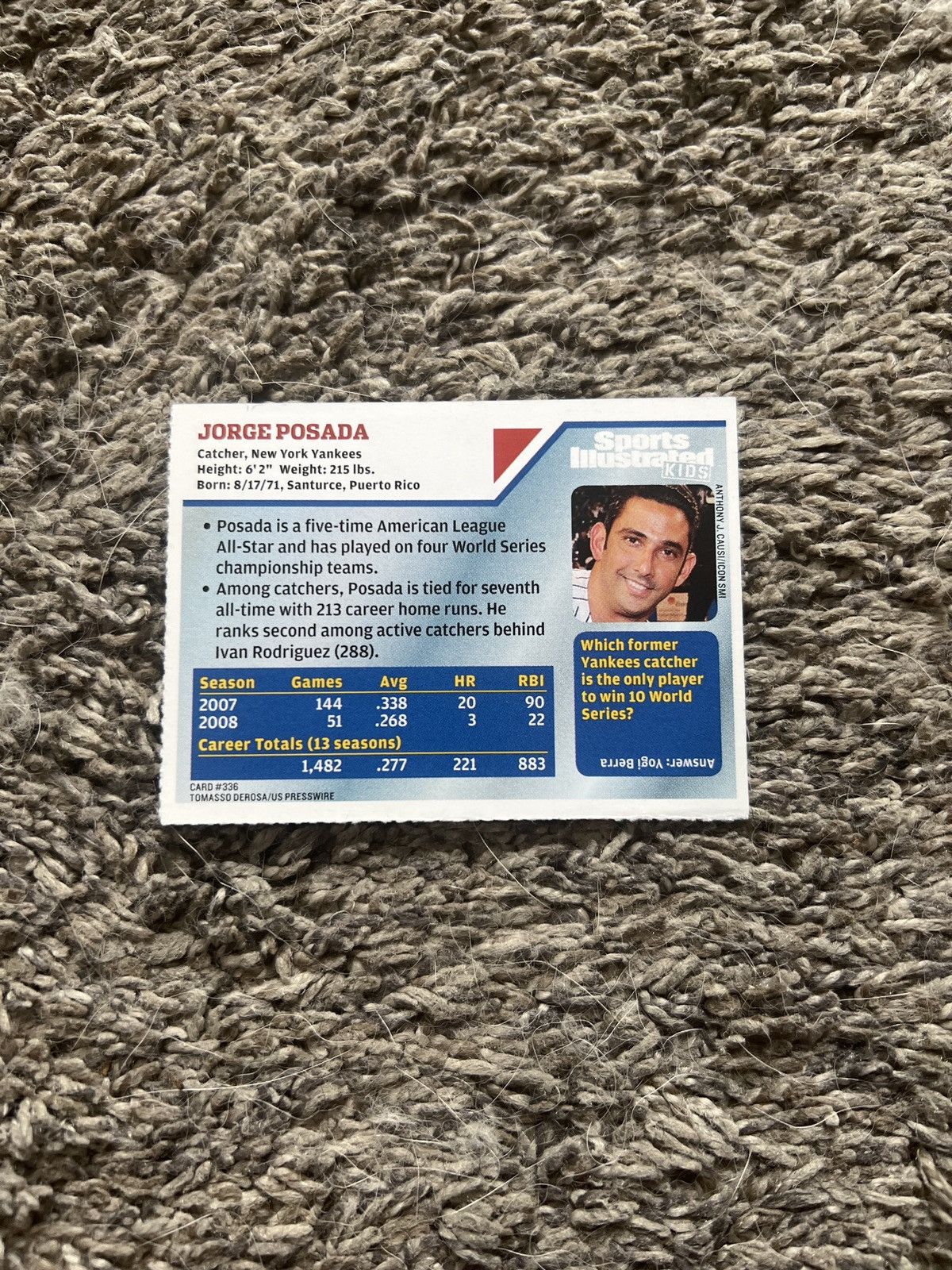 New York Yankees 2009 Sports Illustrated Kids #336 Jorge Posada Card Size ONE SIZE - 2 Thumbnail