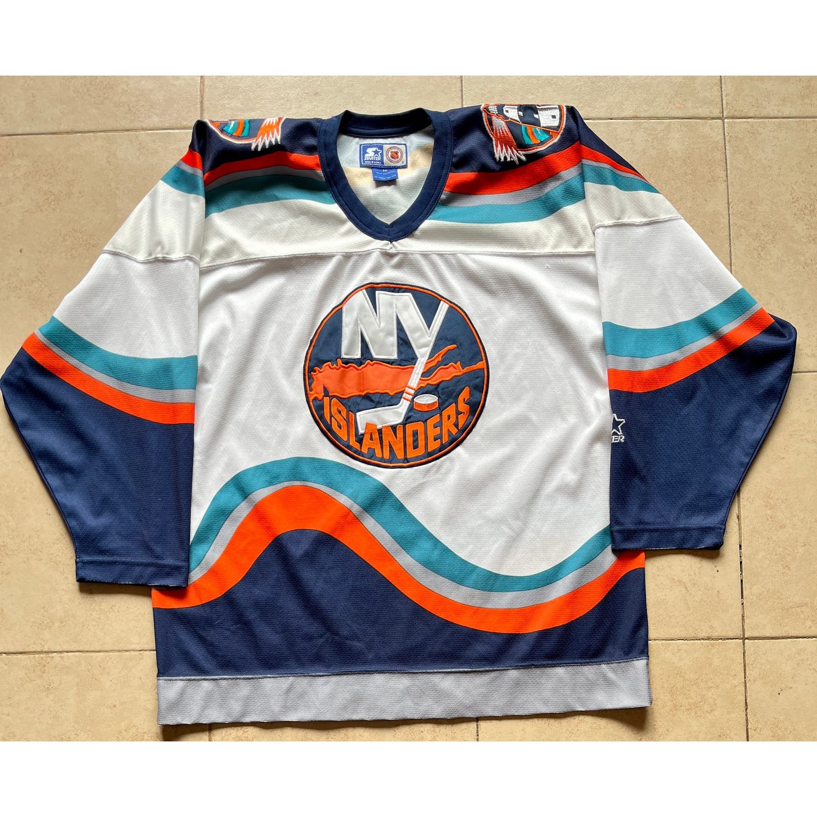 image of Ny Islanders 1998 Starter Wave Jersey M White Nhl Vtg, Men's (Size Medium)
