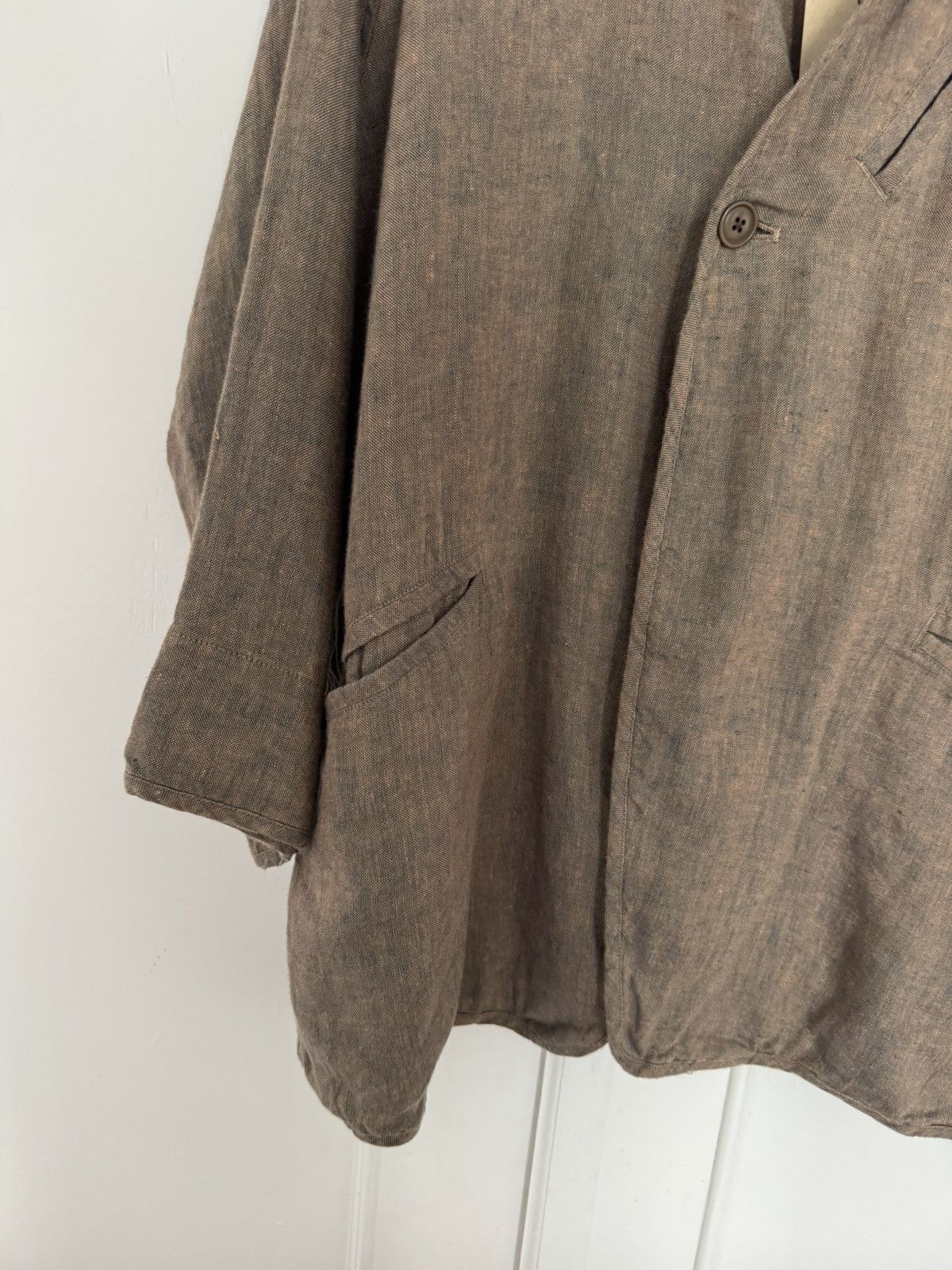 Ts(S) Linen Collarless Easy Jacket Back Slit Brown Navy Chambray Size US S / EU 44-46 / 1 - 7 Thumbnail