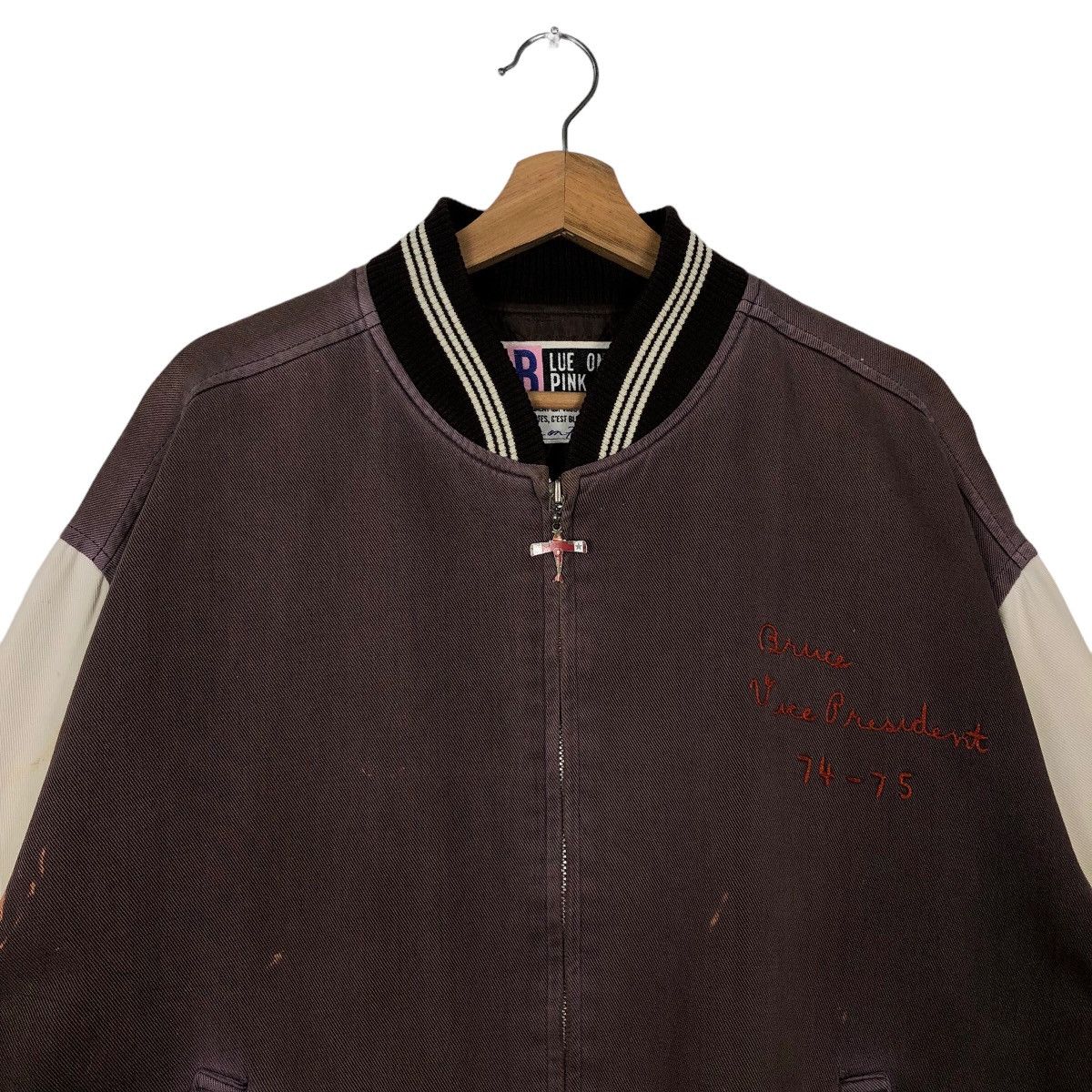 Japanese Brand 🔥90s Vintage Varsity Jacket Blue on Pink Big Logo Spell Out Size US M / EU 48-50 / 2 - 3 Thumbnail