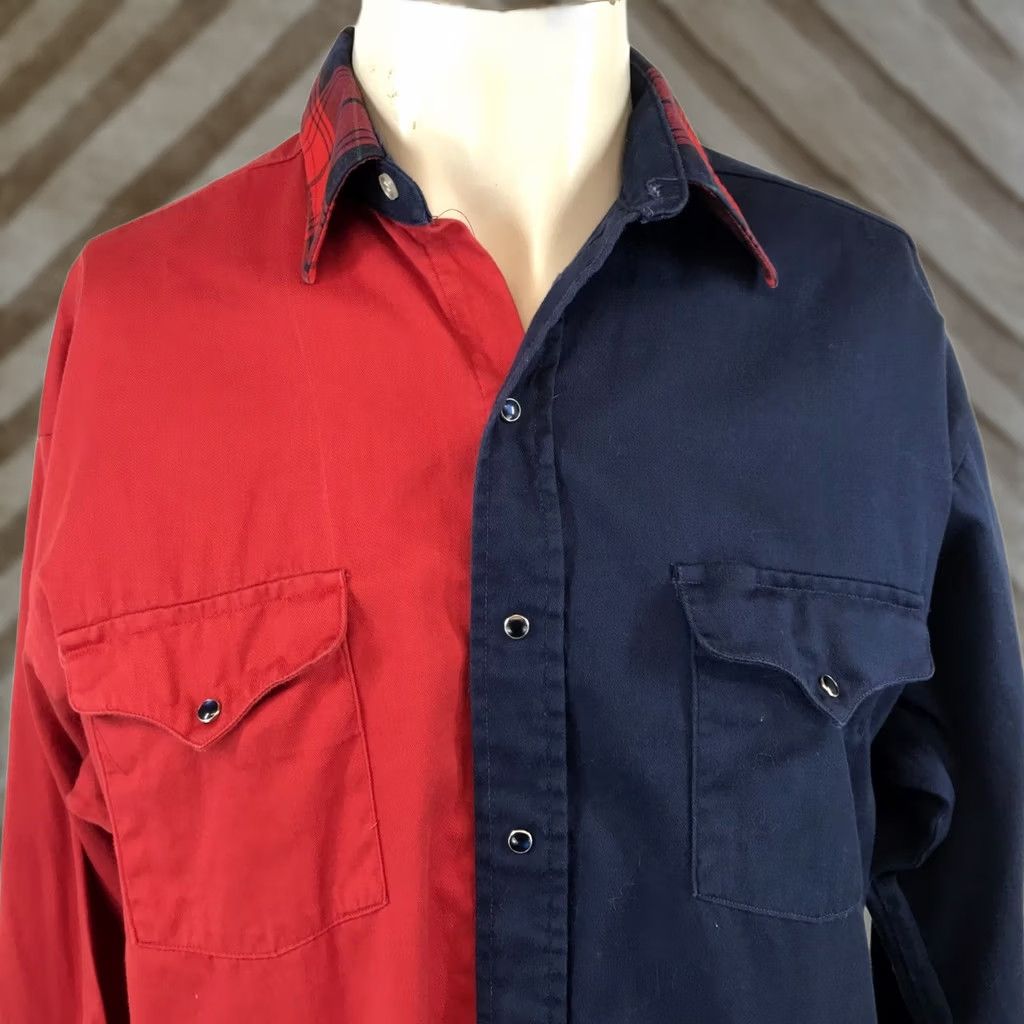 Vintage PANHANDLE SLIM RED/NAVY Snap Collared Shirt Mens L Western Long Sleeve Size US L / EU 52-54 / 3 - 1 Thumbnail