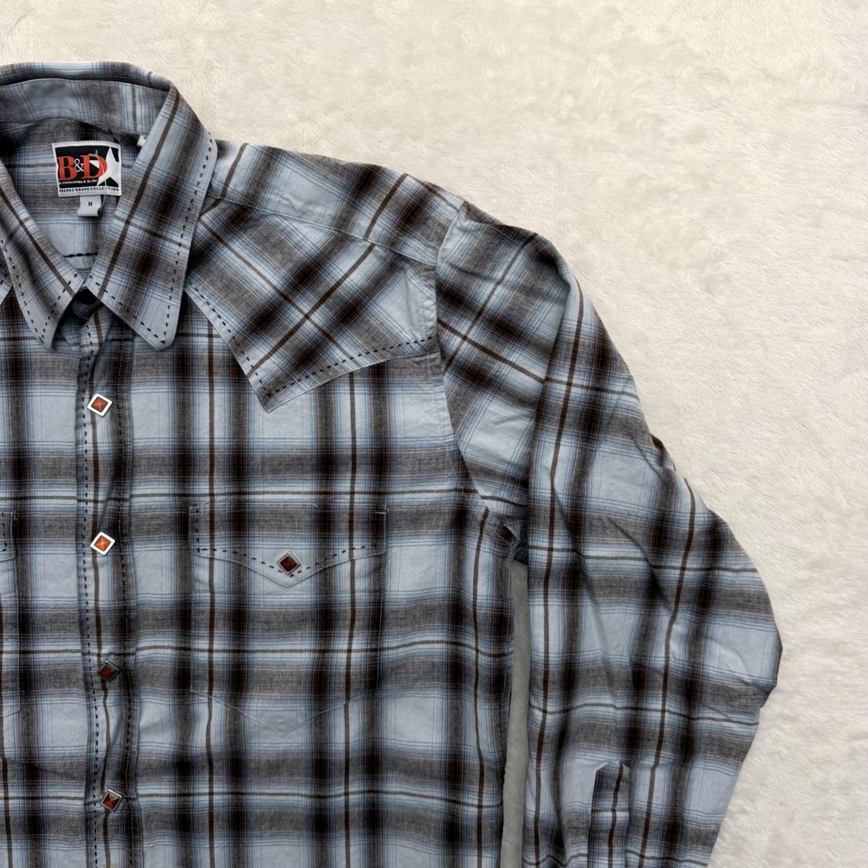 Vintage VINTAGE B&D by Panhandle Slim Shirt Mens Medium Blue Plaid Western Pearl Snap Shirt Mens Medium Blue Plaid Western Pearl Snap Size US M / EU 48-50 / 2 - 3 Thumbnail