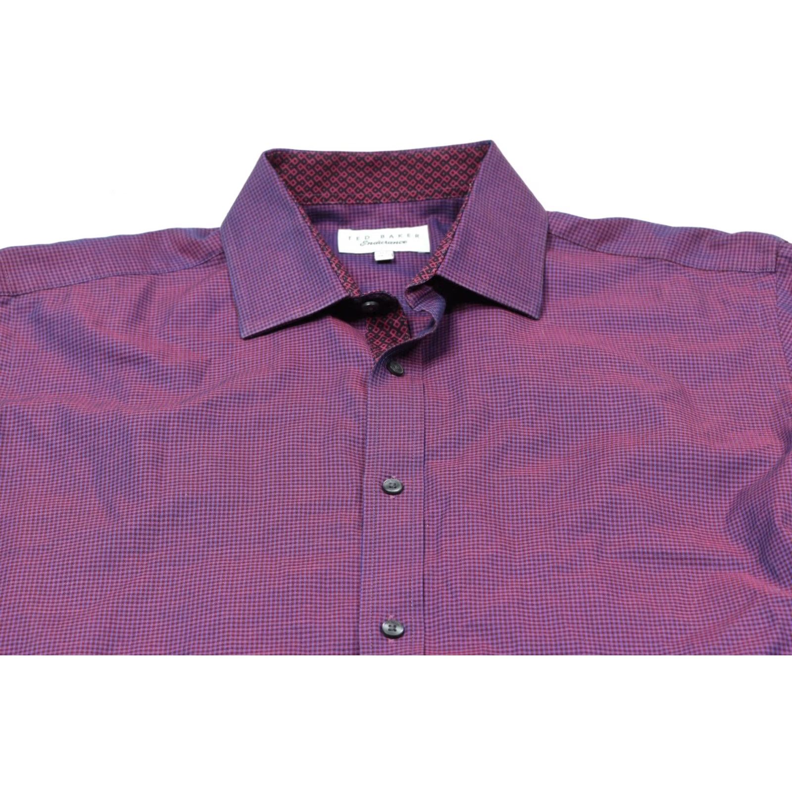 Ted Baker Ted Baker Endurance Shirt Mens 15.5 Purple Check Long Sleeve Button-Up Cotton Shirt Size US L / EU 52-54 / 3 - 3 Thumbnail