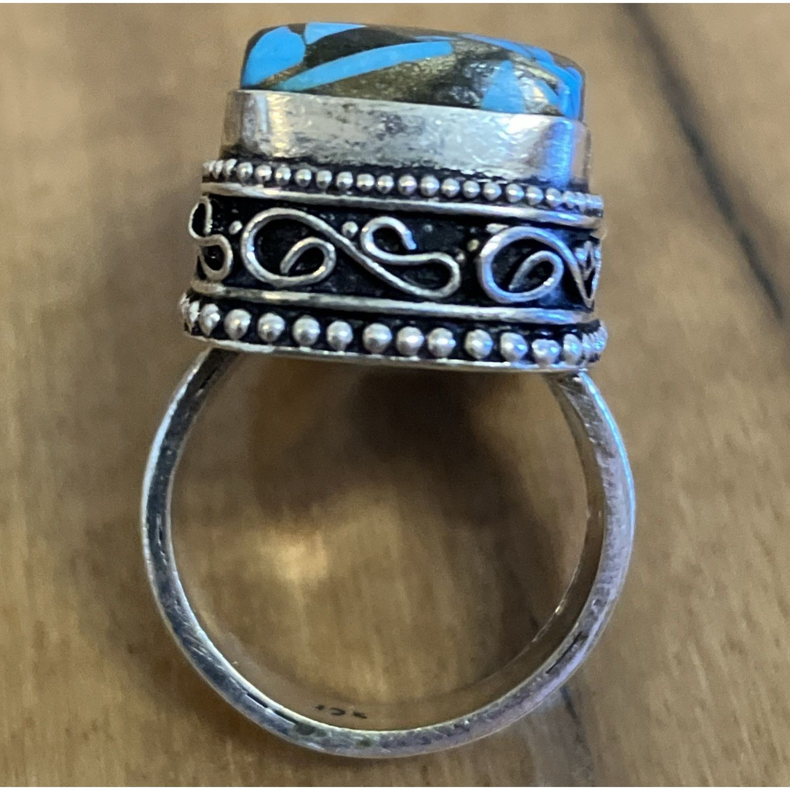 Handmade Blue Copper Turquoise Ring 925 Sterling Silver Southwestern Size ONE SIZE - 3 Thumbnail