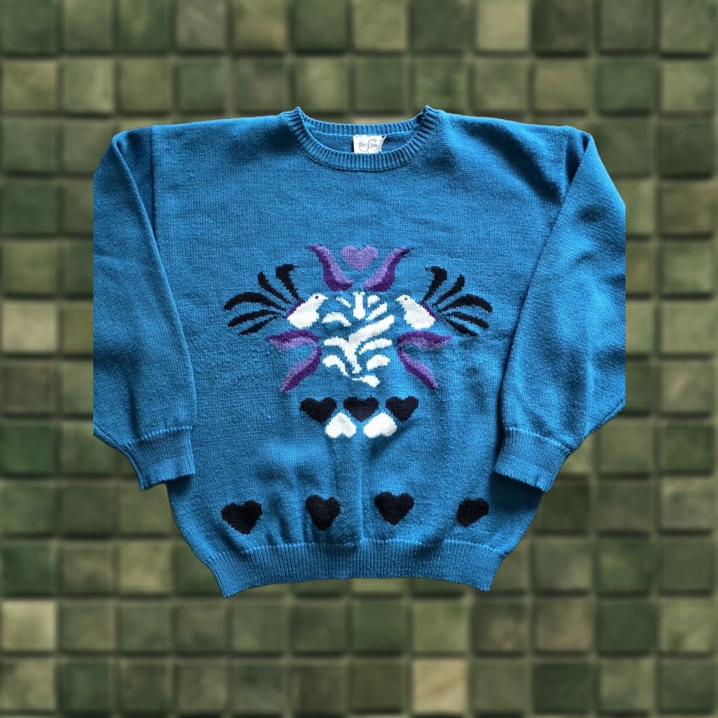 Vintage VINTAGE TanJay Womens Sweater XL 1990s Wool Blend Blue Arts & Crafts 80s 90s Casual Mens Womens Size XL / US 12-14 / IT 48-50 - 1 Thumbnail