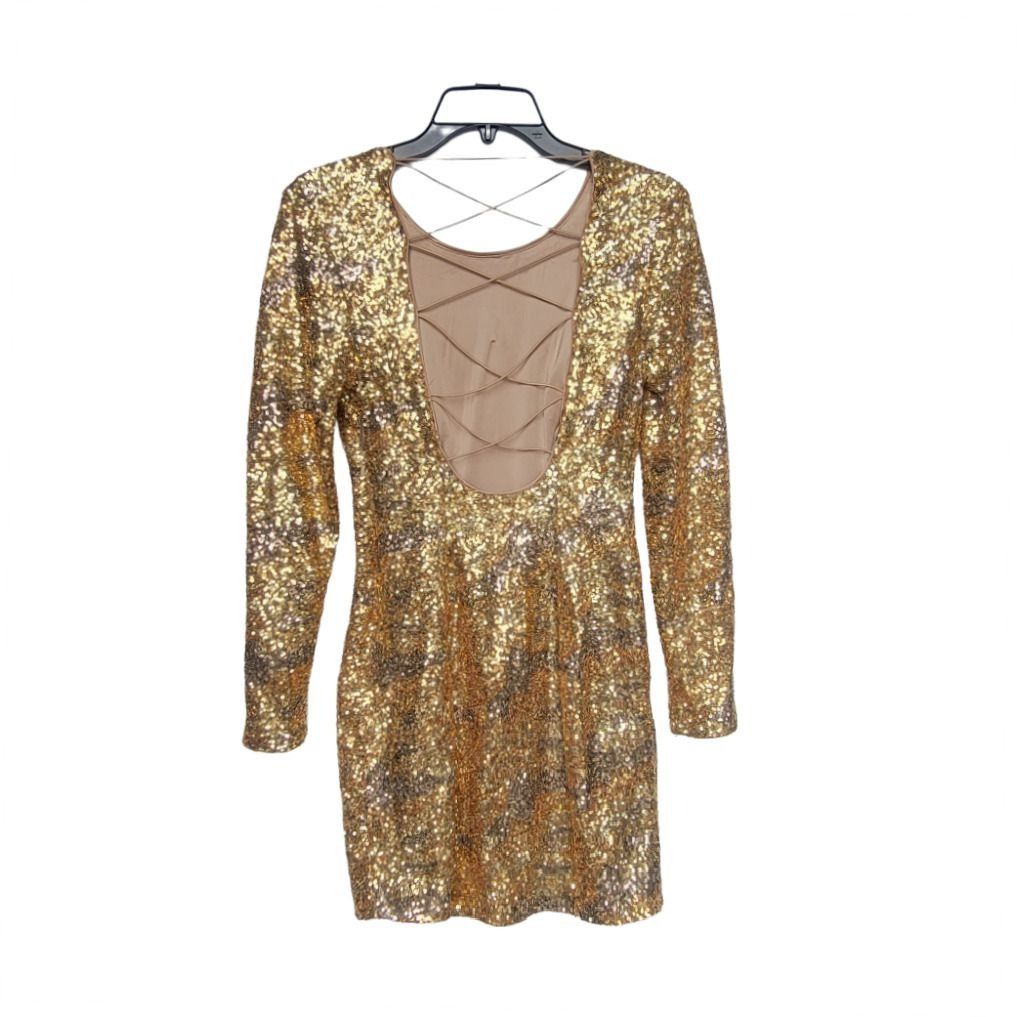 Guess ⭐GUESS Klara Womens Sz 4 Gold Bronze Sequin Dress Elastic Cr Size S / US 4 / IT 40 - 6 Thumbnail