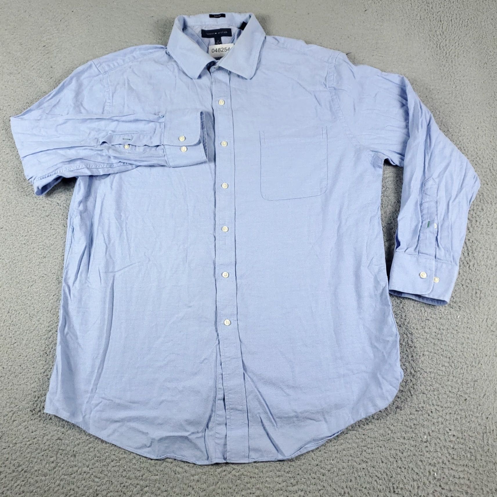 Tommy Hilfiger Tommy Hilfiger Dress Shirt Mens 17 Blue Long Sleeve Button-Down 100% Cotton, Regular Fit, Classic/Preppy, 17 in Neck, Blue, Adult Mens Size 46R - 2 Thumbnail
