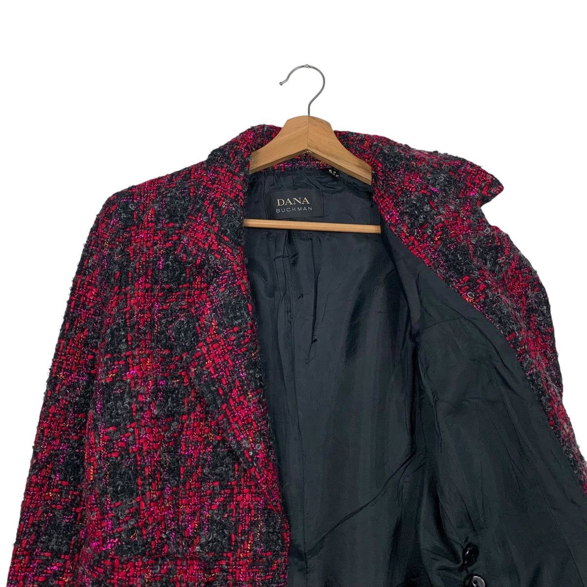 Other DANA BUCHMAN Red Black Checked Tweed Jacket #2737-C123 Size M / US 6-8 / IT 42-44 - 10 Thumbnail