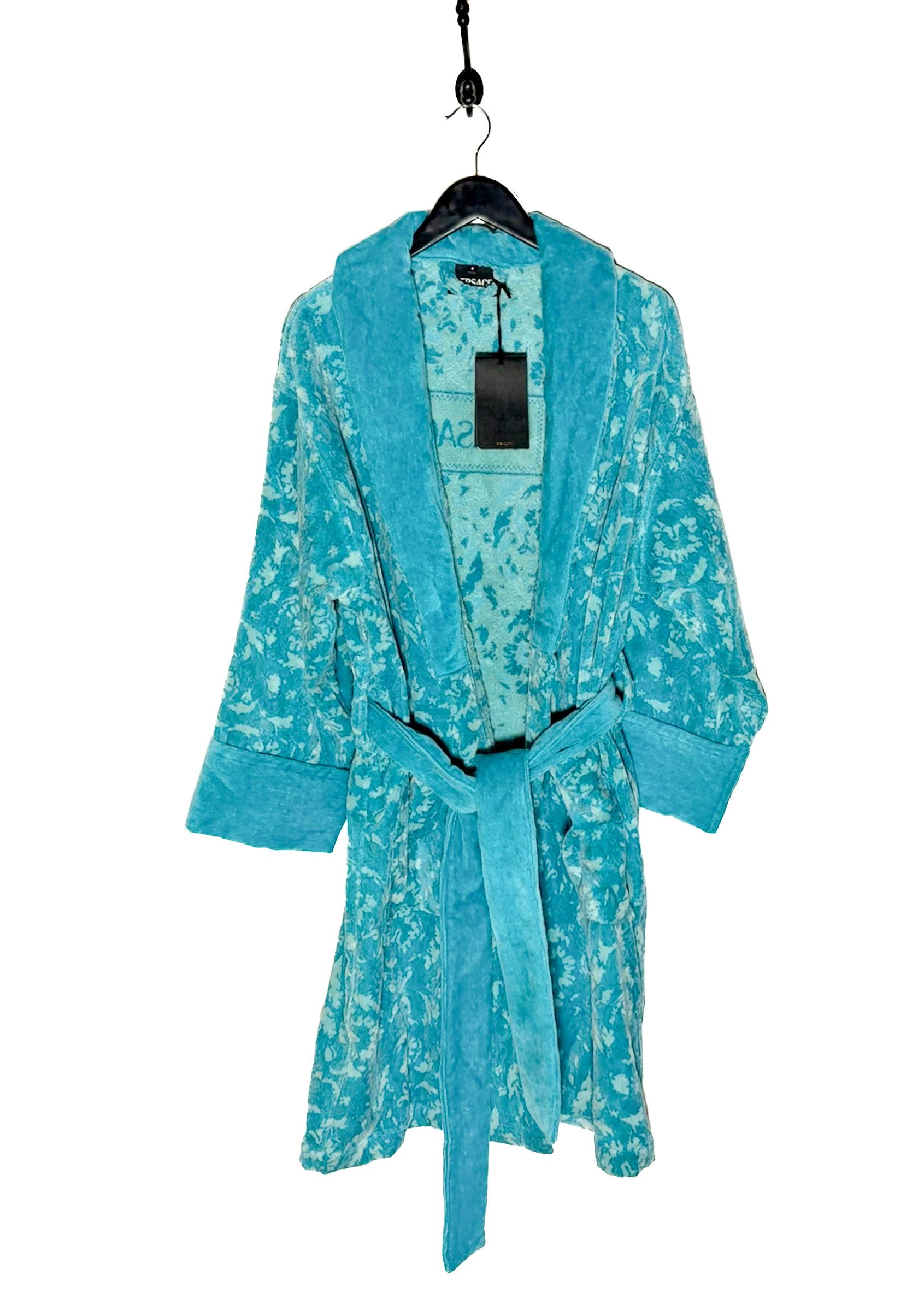 Versace Versace Turquoise Blue Barocco Jacquard 90s Logo Bathrobe Size ONE SIZE - 1 Thumbnail