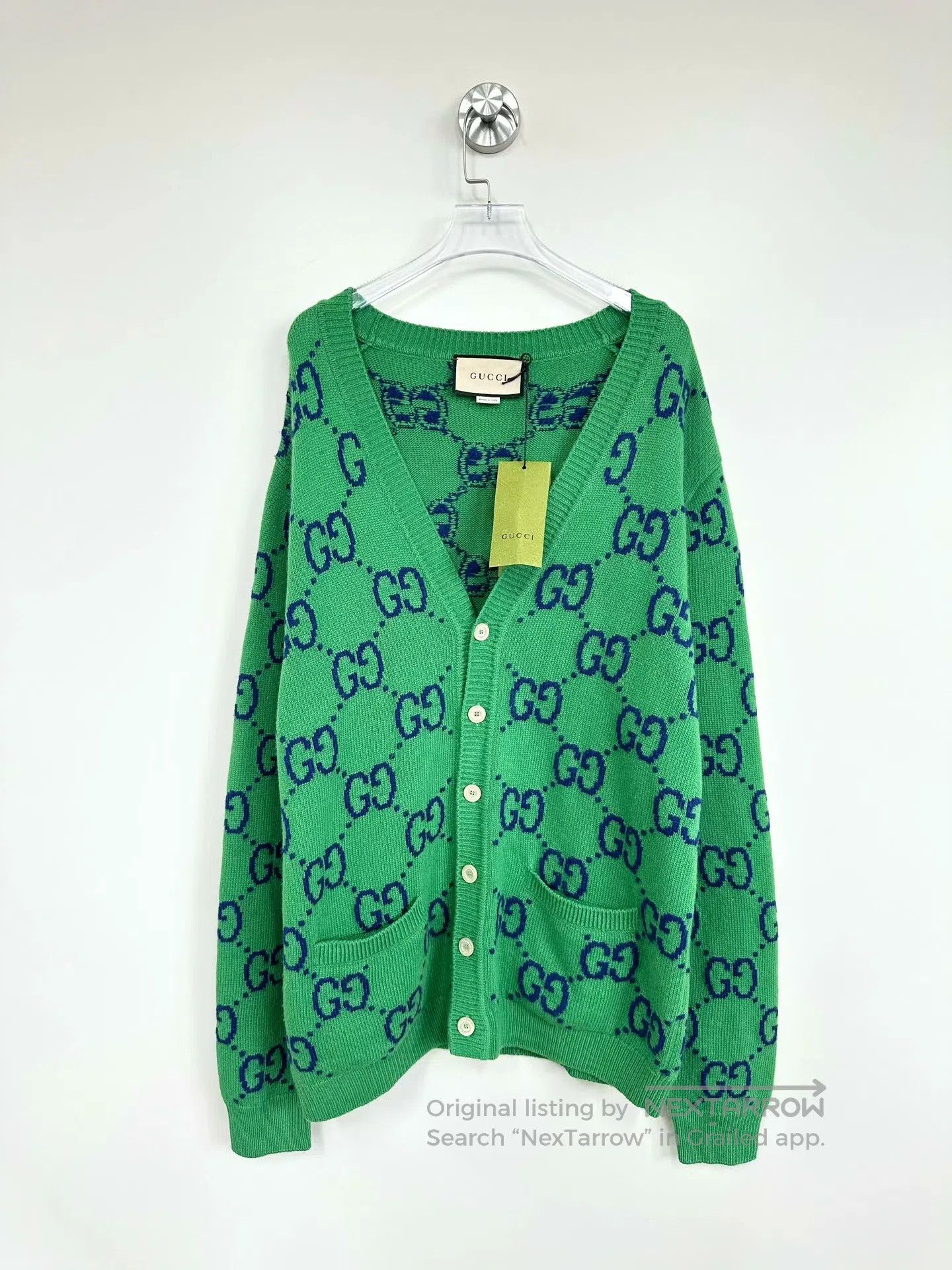 Gucci Guicci Green Double G Full Print Knit Cardigan Jacket| Size US L / EU 52-54 / 3 - 1 Thumbnail