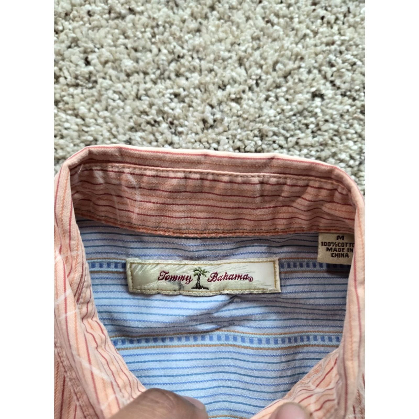 Tommy Bahama Tommy Bahama Shirt Medium Orange Striped Floral Long Sleeve Cotton Button Up Shirt Mens Size US M / EU 48-50 / 2 - 4 Thumbnail
