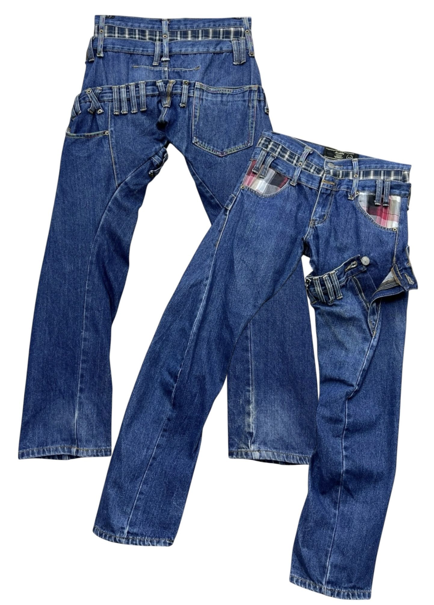 🔥VERY RARE🔥BREATHMINT Punk Tartan Triple Waist Denim