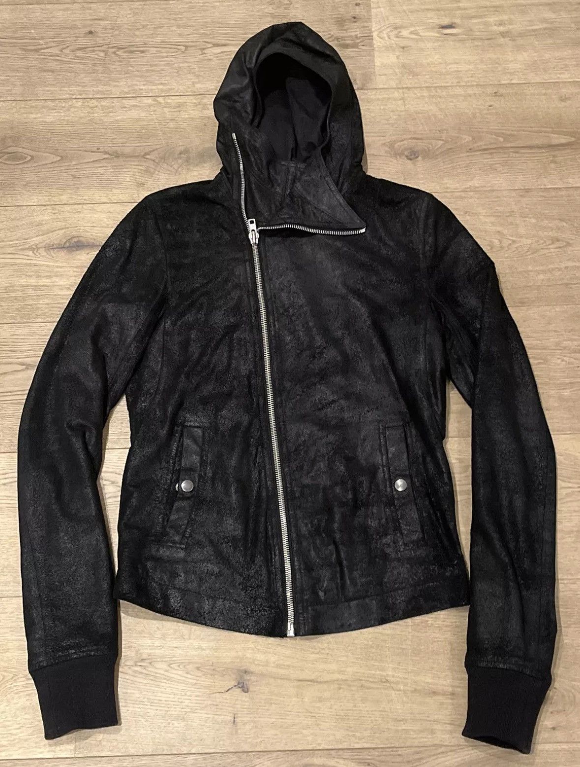 Pre-owned Rick Owens Scuba Leather Jacket In Black