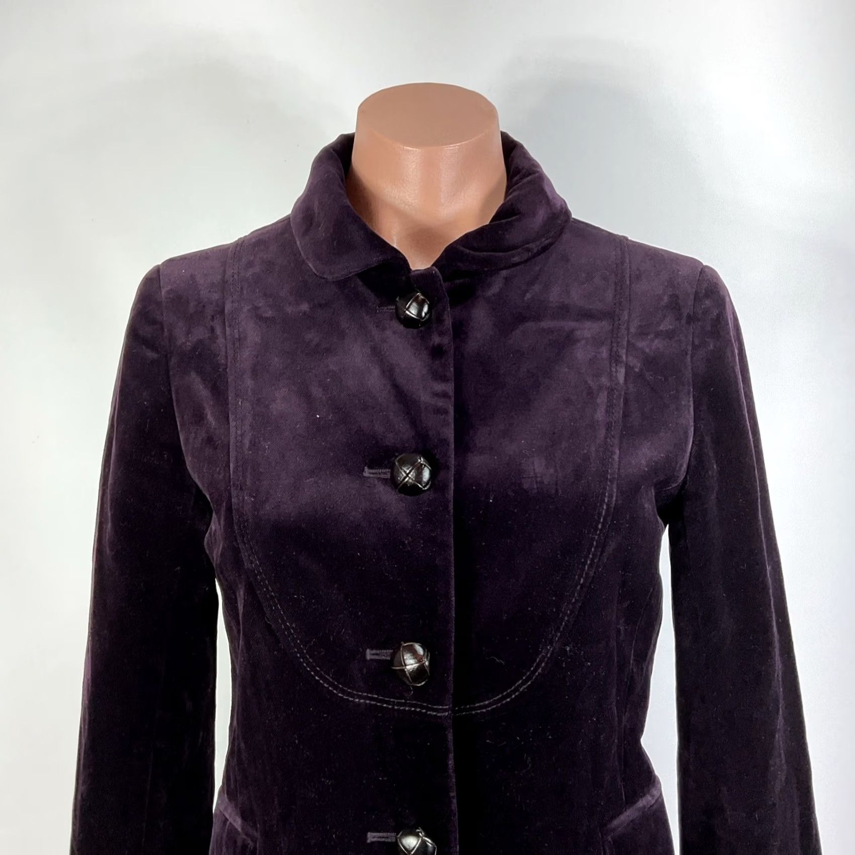 J.Crew J.CREW Blazer Womens 4 Purple Velvet Ed en Peplum Short Jacket Button Lined Pockets 80s 90s City Retro Glam Size S / US 4 / IT 40 - 3 Thumbnail