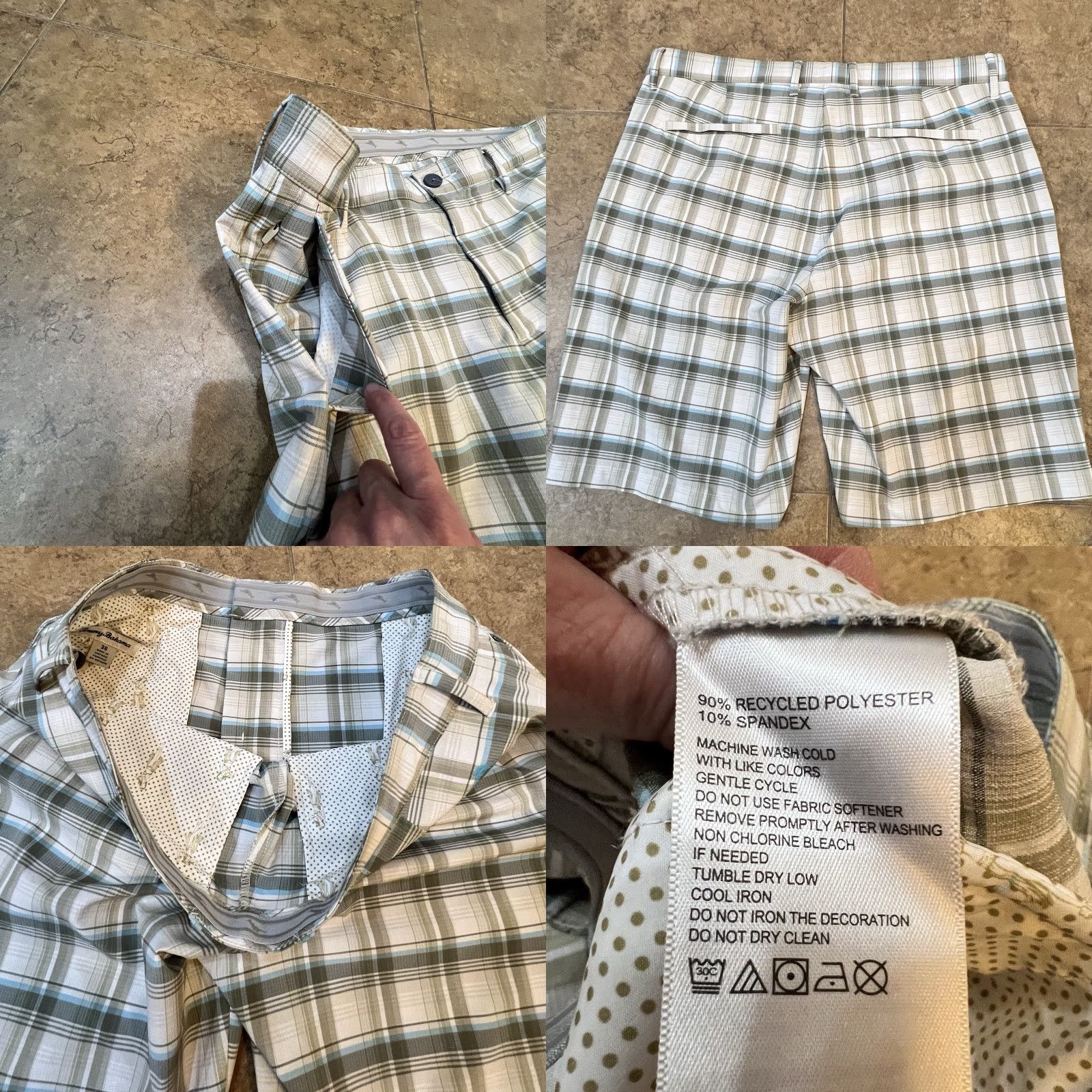 Tommy Bahama Tommy Bahama Shorts Mens 36 Plaid Performance Stretch Golf Casual Summer Beige Nautical Preppy Pocket Zip Flat Front Slas h Inseam 10in Size US 36 / EU 52 - 8 Thumbnail