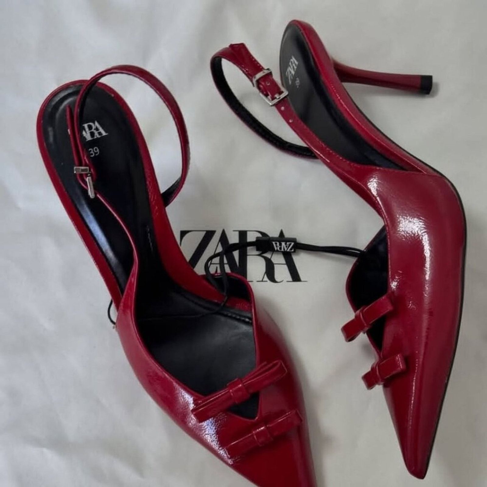 Zara Zara Red Bow Slingback Heels Pointed Toe NWT Size US 9 / IT 39 - 21 Thumbnail