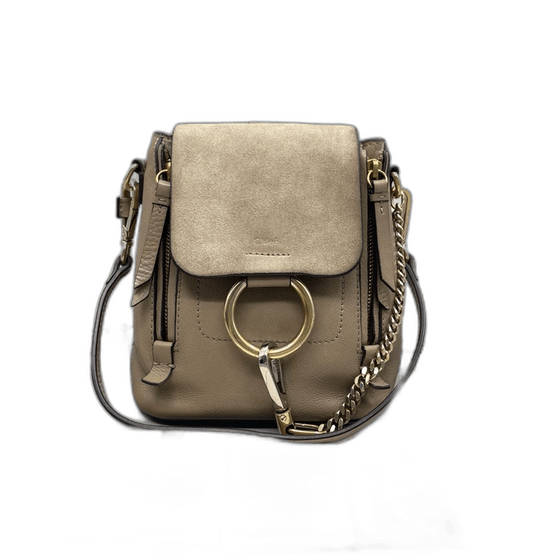 Chloe Suede Round Ring Shoulder Bag in Beige, Women's