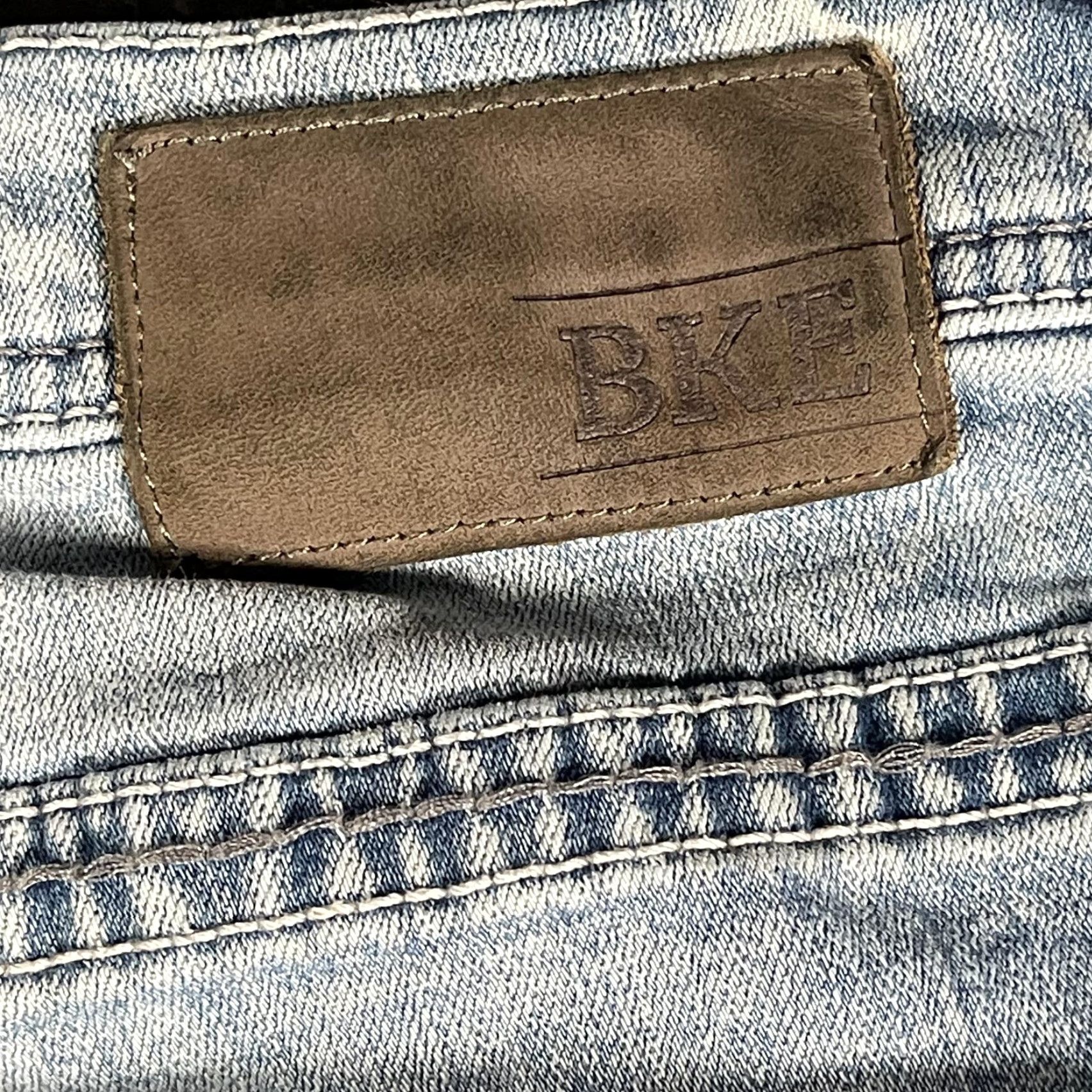 BKE BKE Jake Straight Jeans Mens 40x30 Light Wash Blue Denim Distressed Stretch Size US 40 / EU 56 - 4 Thumbnail