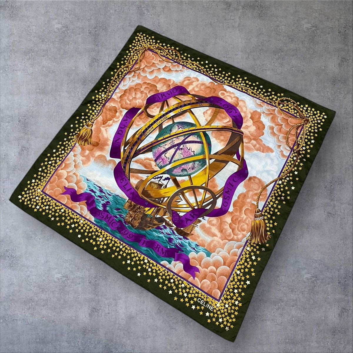 Ultra Rare Vintage CELINE Cosmic Globe Bandana Pocketsquare