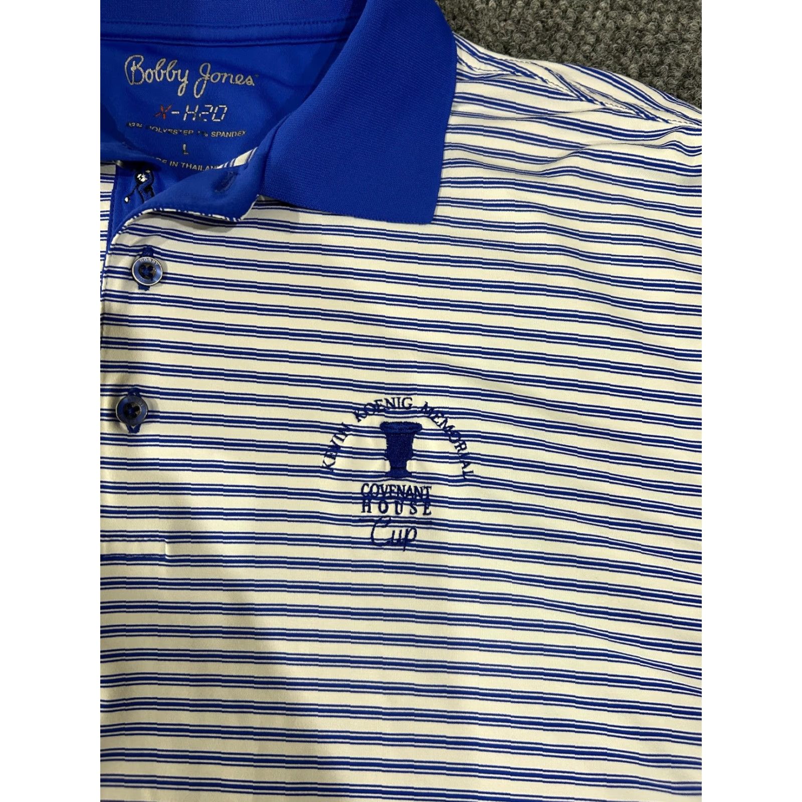 Vintage Bobby Jones Polo Shirt Mens L Blue Striped Performance Stretch Casual Golf Shirt Mens Size L Blue Striped Polo Size US L / EU 52-54 / 3 - 3 Thumbnail