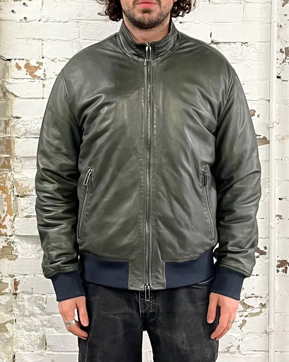 Emporio Armani AW2019 Emporio Armani Green Leather Bomber Jacket Size US L / EU 52-54 / 3 - 2 Thumbnail