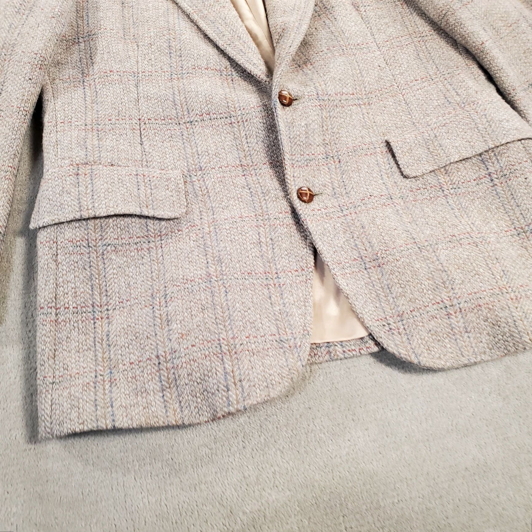 Pendleton VINTAGE Pendleton Blazer Mens 44 Beige Plaid Wool 2 Piece Jacket Coat Jacket/Coat Regular Prime Size 44R - 3 Thumbnail