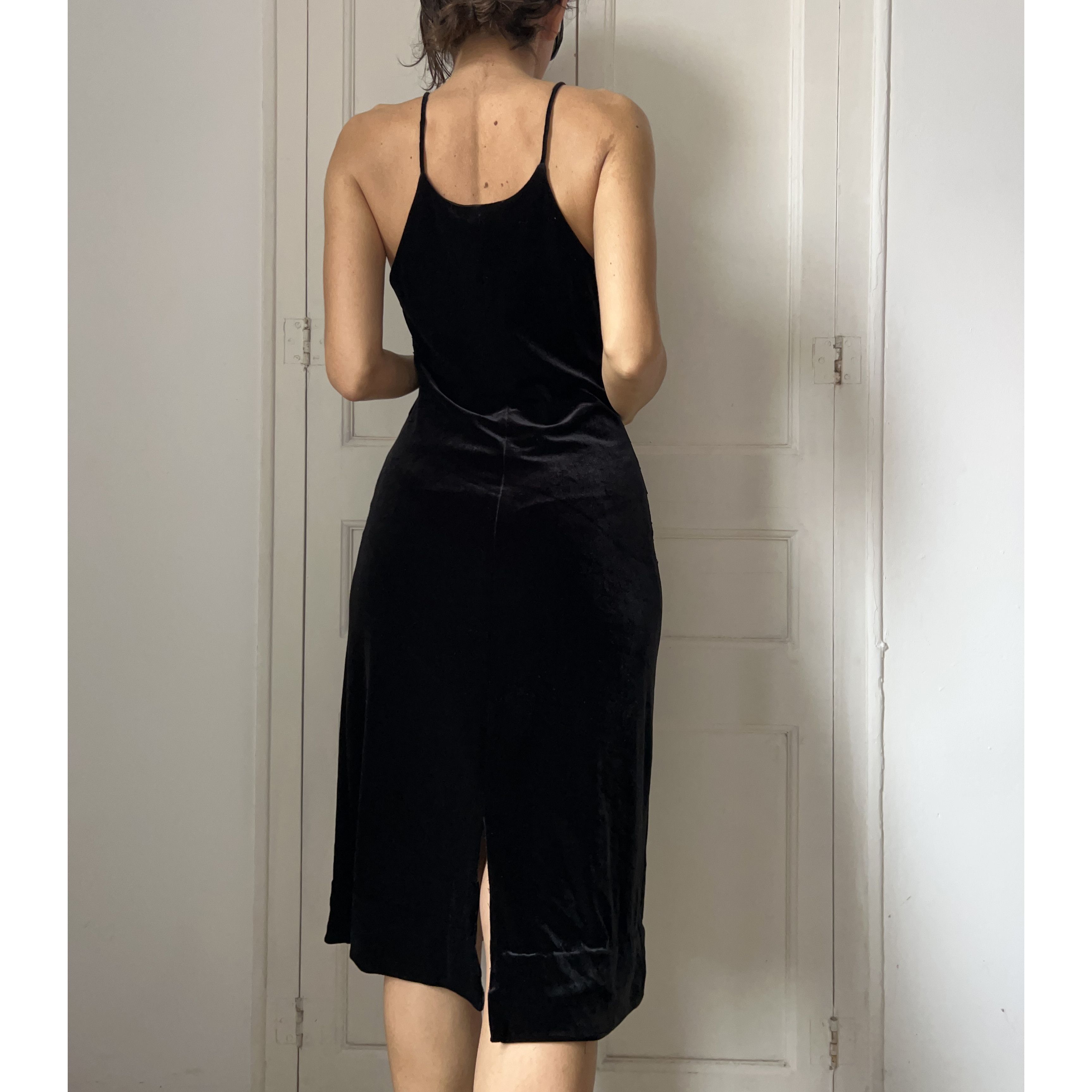 Vintage Vintage 90s Black Velvet Halter Dress Size L / US 10 / IT 46 - 2 Thumbnail