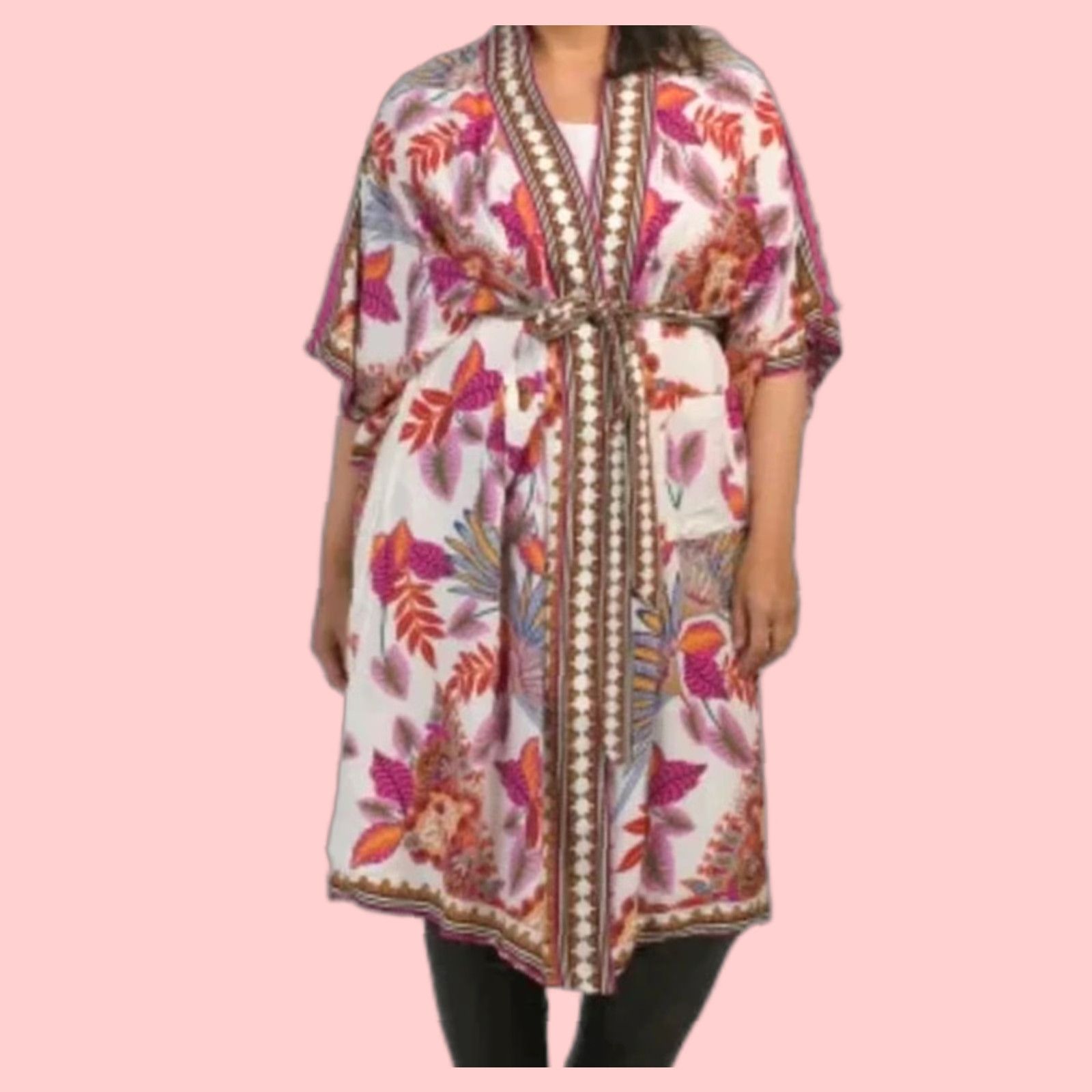 VINTAGE Haute Hippie Womens Kimono Duster Robe Reversible Boho