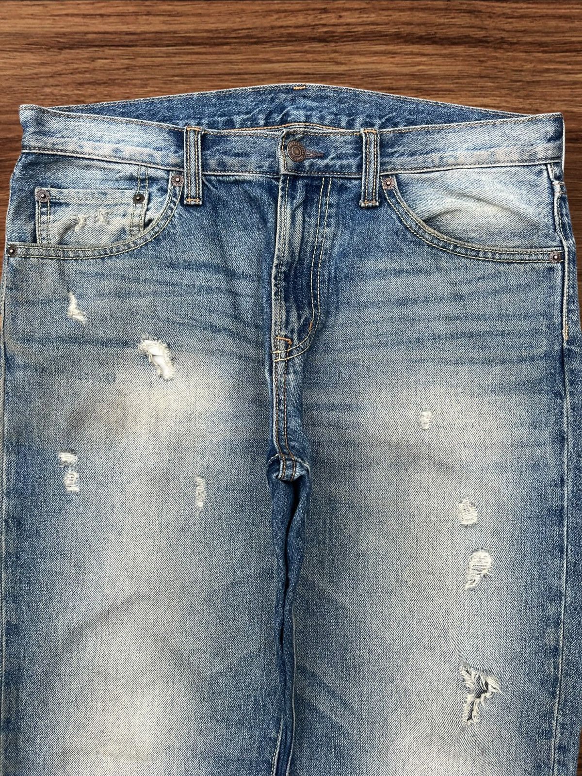 Japanese Brand Vintage Japanese Brand Blue Washed Distressed Straight Jeans Size US 33 - 3 Thumbnail