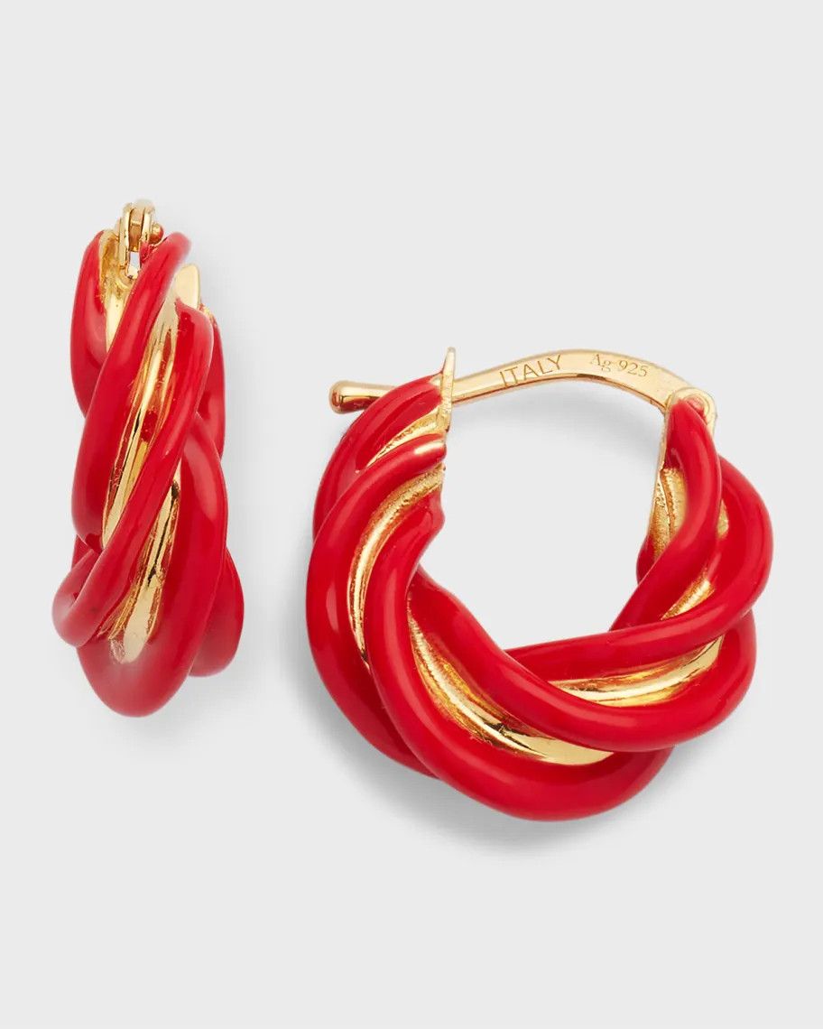 Bottega Veneta BOTTEGA VENETA Pillar twisted red silver hoop earrings q Size ONE SIZE - 4 Thumbnail