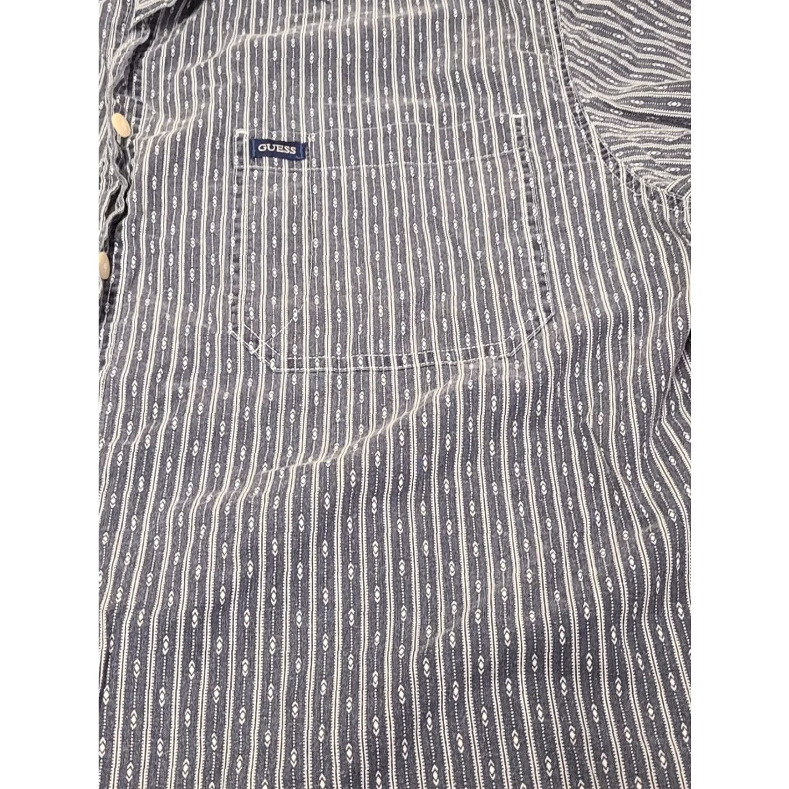 Guess VINTAGE GUESS Shirt Mens XL Gray Geometric Abstract Button-Down 90s Cotton Blend Flannel Short Sleeve/Collar-Down Button-Up Size US XL / EU 56 / 4 - 2 Thumbnail