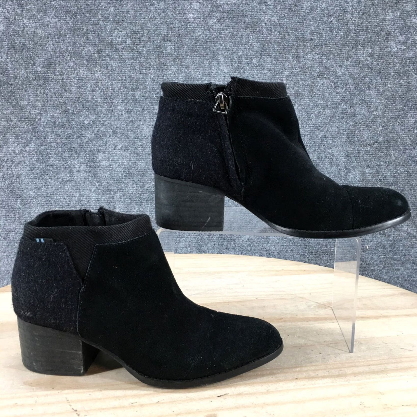 Toms Toms Boots Womens 5 Loren Ankle Bootie Black Side Zip Casual Almond Toe Block Size US 5 / IT 35 - 2 Thumbnail