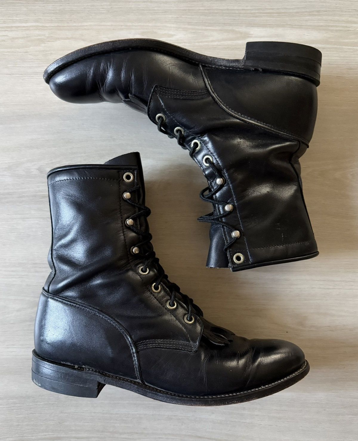 Vintage 90s Justin 506 Black Lace Up Boots Sz 8B Leather