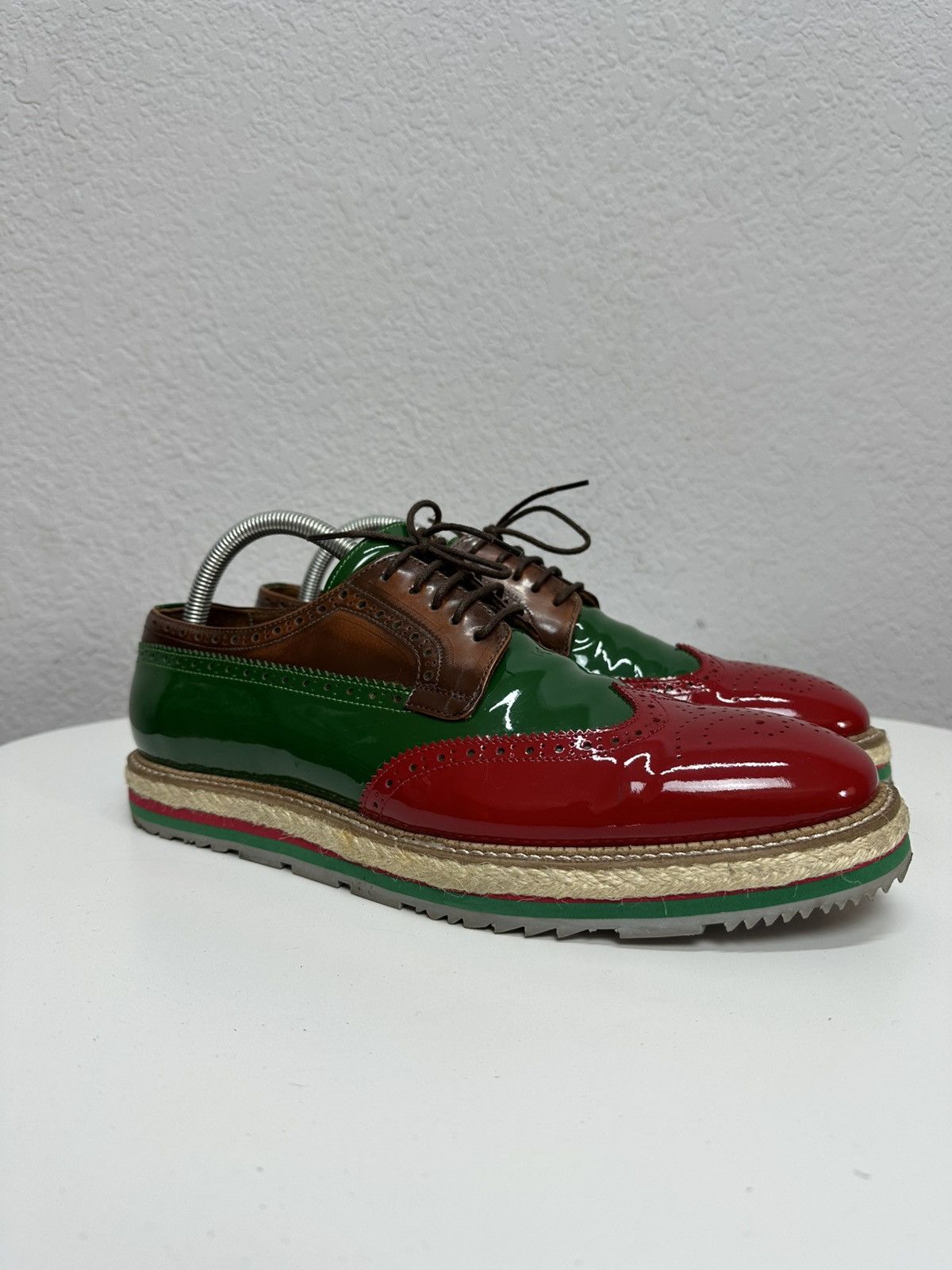 Prada PRADA Men’s Tri Color Brogue Patent Leather Derby Shoes Size US 9 / EU 42 - 3 Thumbnail