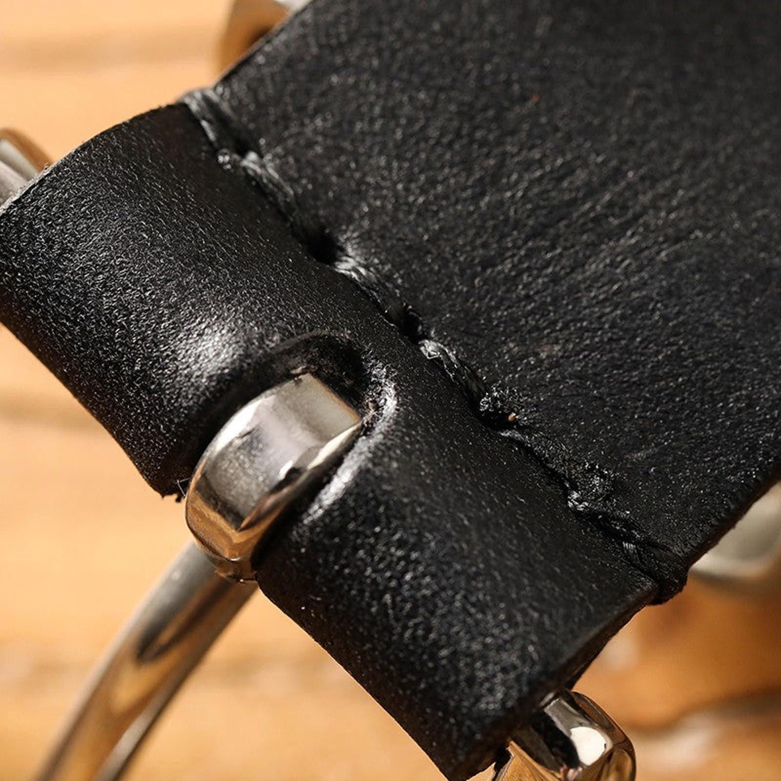 Leather × Vintage Handmade Italian Leather Belt – Retro Cavalry Buckl Size ONE SIZE - 4 Thumbnail