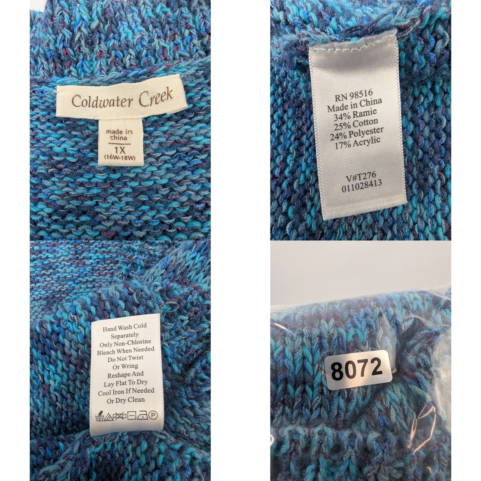 Coldwater Creek VINTAGE Coldwater Creek Cardigan Sweater Knit Blue V-Neck Womens 2X Plus Size Cotton Ramie Size XXL / US 16-18 / IT 52-54 - 8 Thumbnail