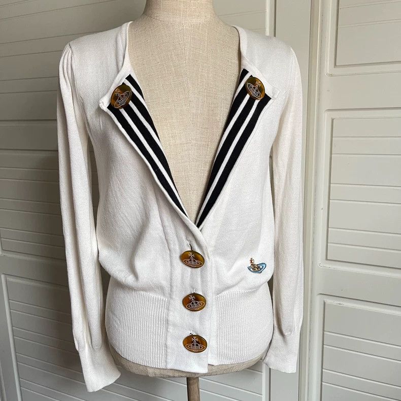 Vivienne Westwood Vivienne Westwood White knit cardigan with black stripes Size M / US 6-8 / IT 42-44 - 1 Thumbnail