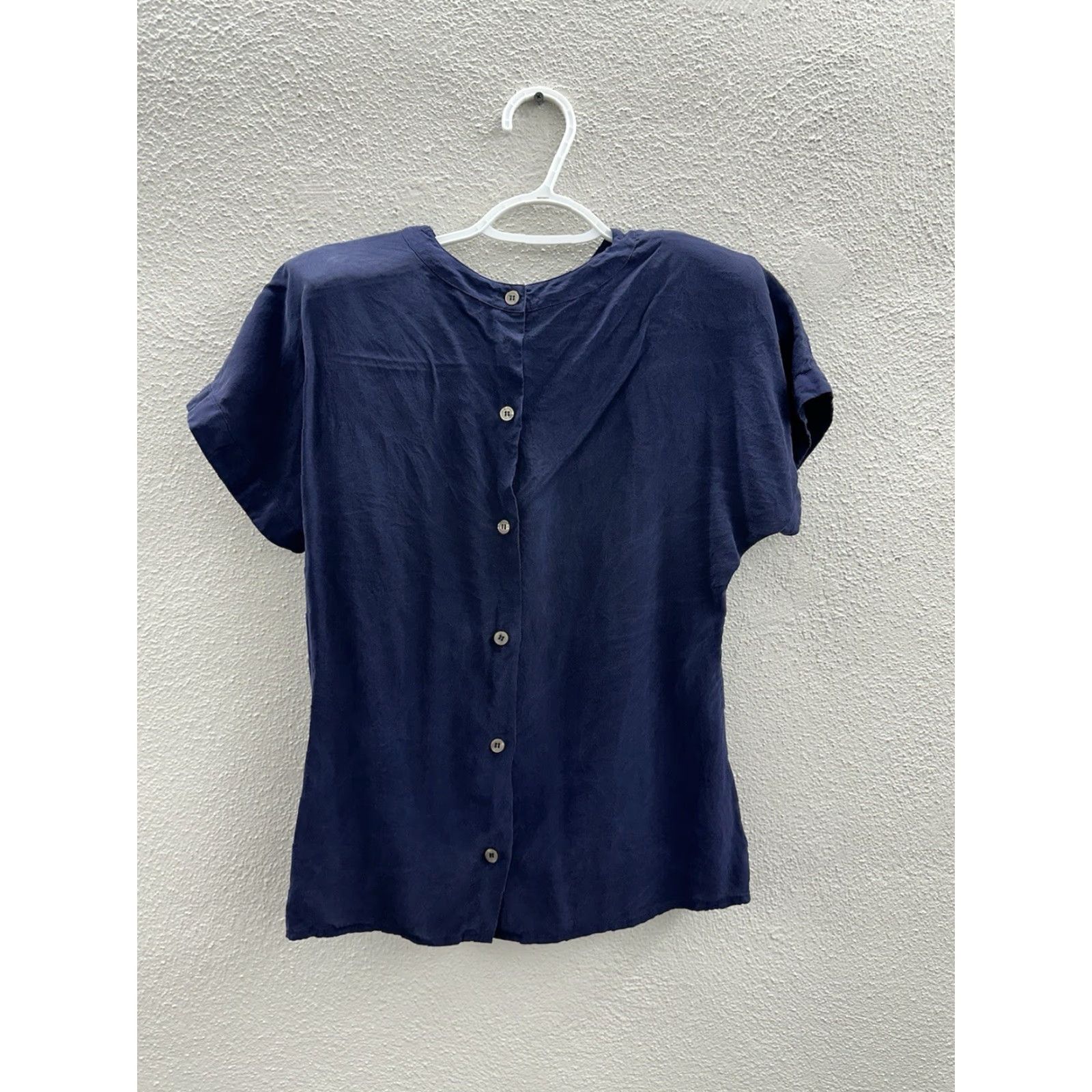 Vintage VINTAGE Valerie Stevens Womens Blouse Blue Silk Short Sleeve Button-Up Back VTG Size 8P Petites Womens Regular 80s 90s Classic Sportswear Shirt Size M / US 6-8 / IT 42-44 - 7 Thumbnail
