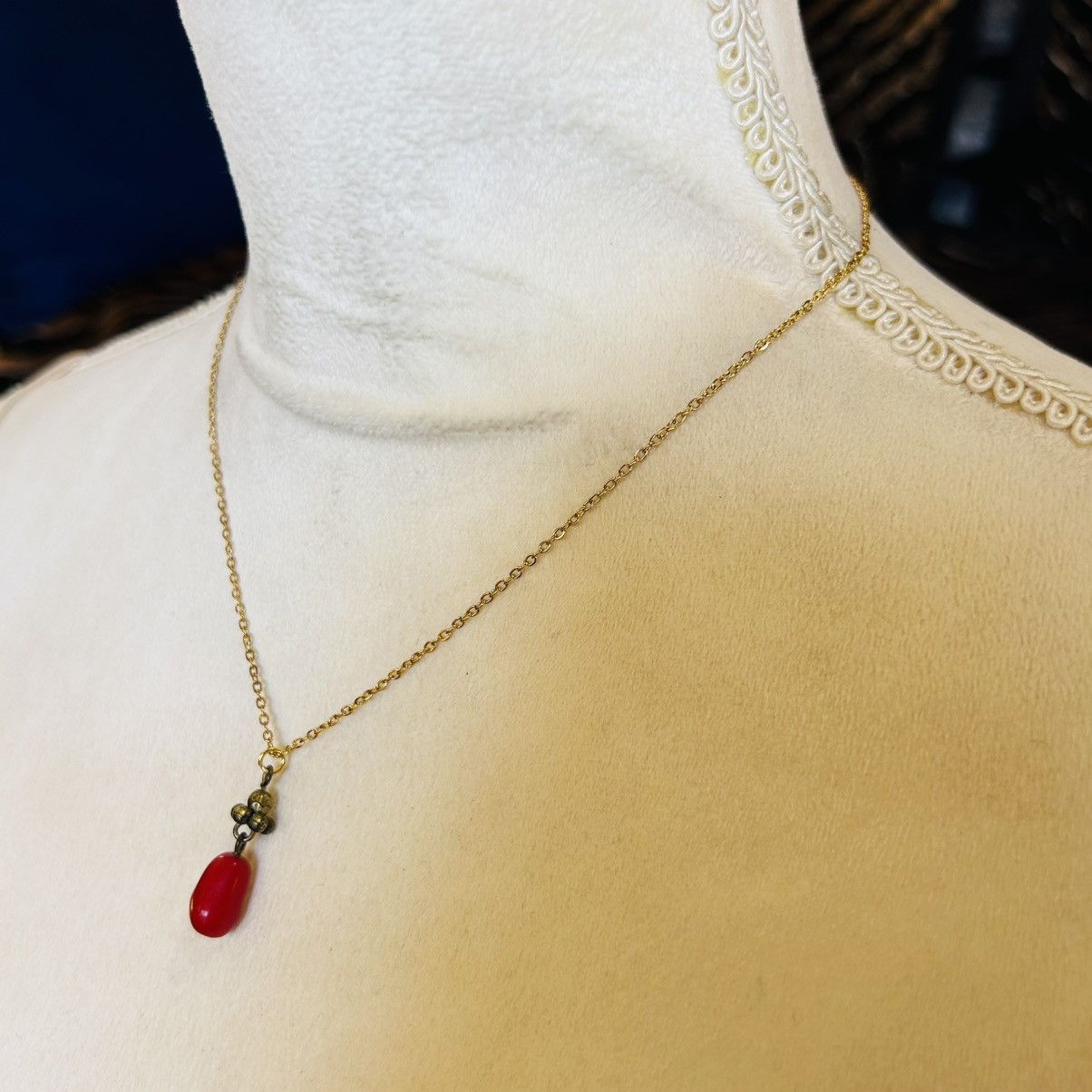 Handmade Handcrafted vintage beaded brass pendant on chain necklace Size ONE SIZE - 4 Thumbnail