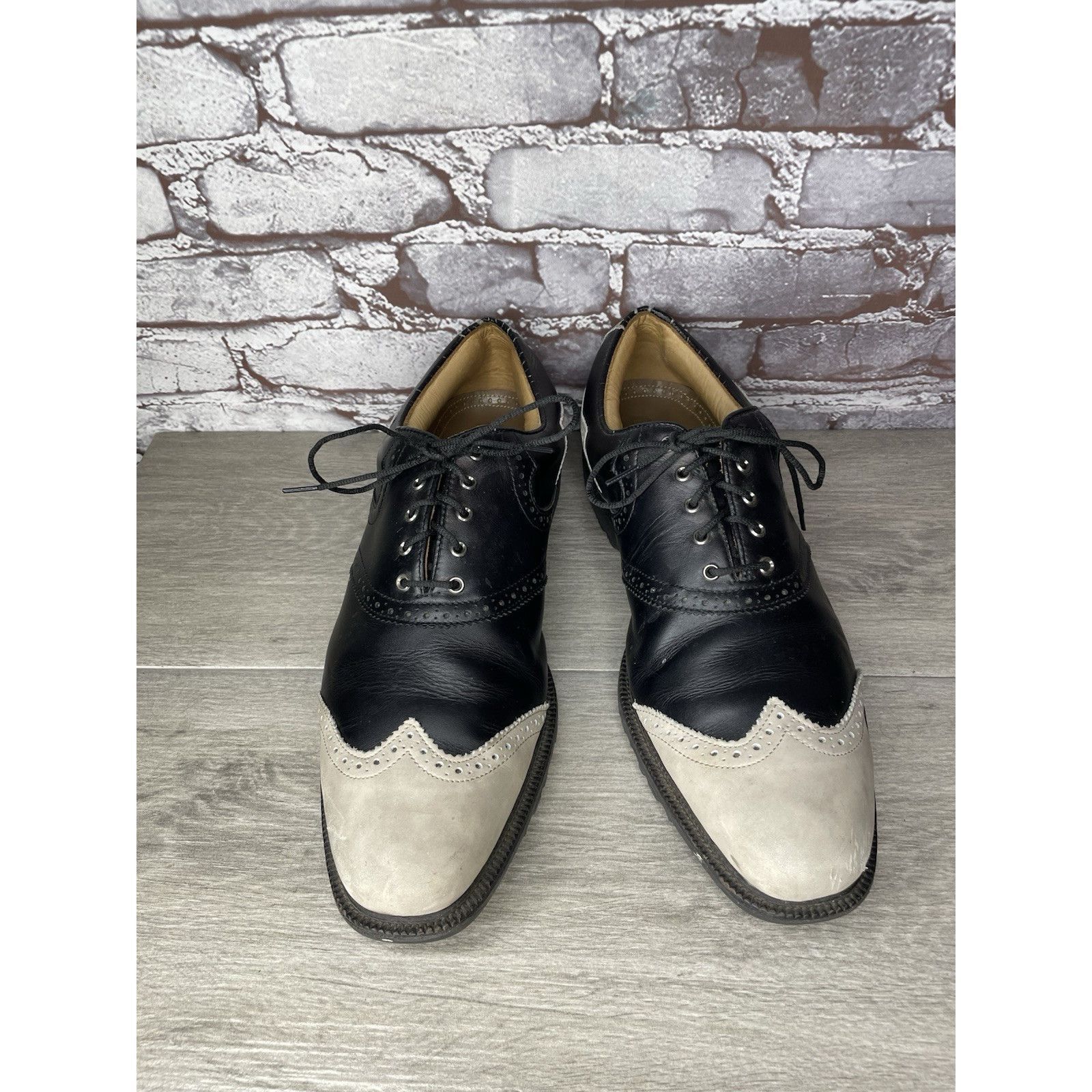 Footjoy Foot Joy Icon Black Leather Wingtip Ivory Vintage Golf Shoes Size US 12.5 / EU 45-46 - 3 Thumbnail