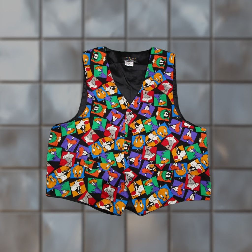 Vintage VINTAGE Looney Tunes Men’s Silk Vest Small Black Cartoon 90s Retro Steampunk Size US S / EU 44-46 / 1 - 1 Thumbnail