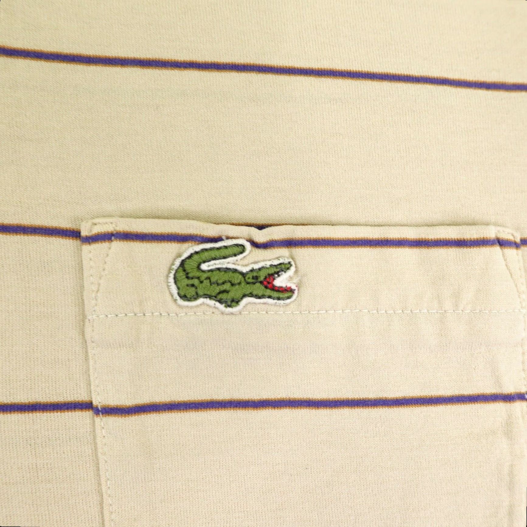 Lacoste VINTAGE Lacoste Polo Shirt Mens Large Beige Striped 70s Crocodile Logo Preppy Size US L / EU 52-54 / 3 - 3 Thumbnail