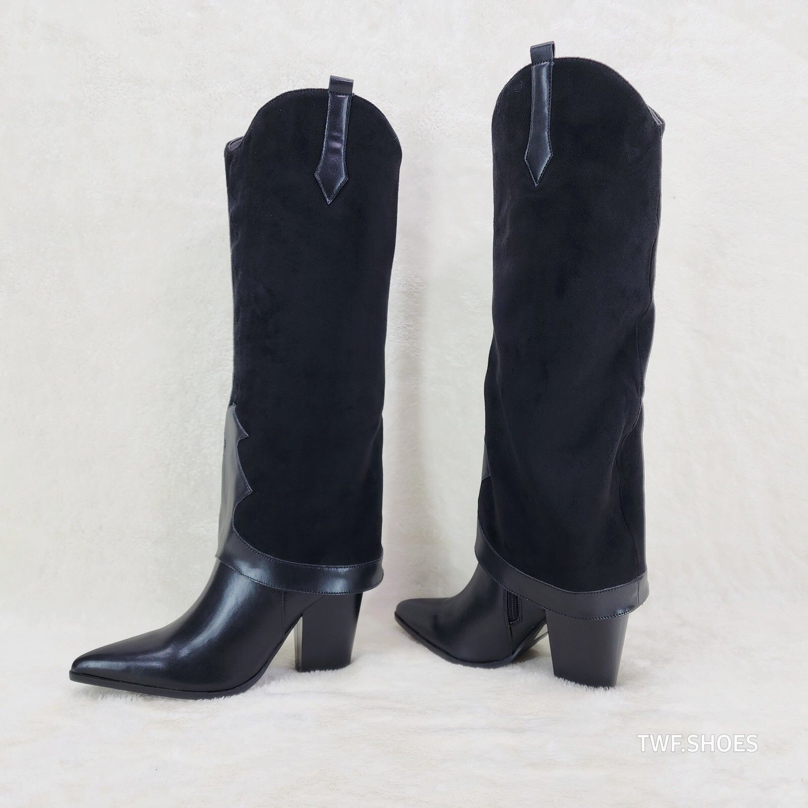 Other Branded Black Skirted Fold Over Western Knee High Cowgirl Bo Size US 10 / IT 40 - 4 Thumbnail