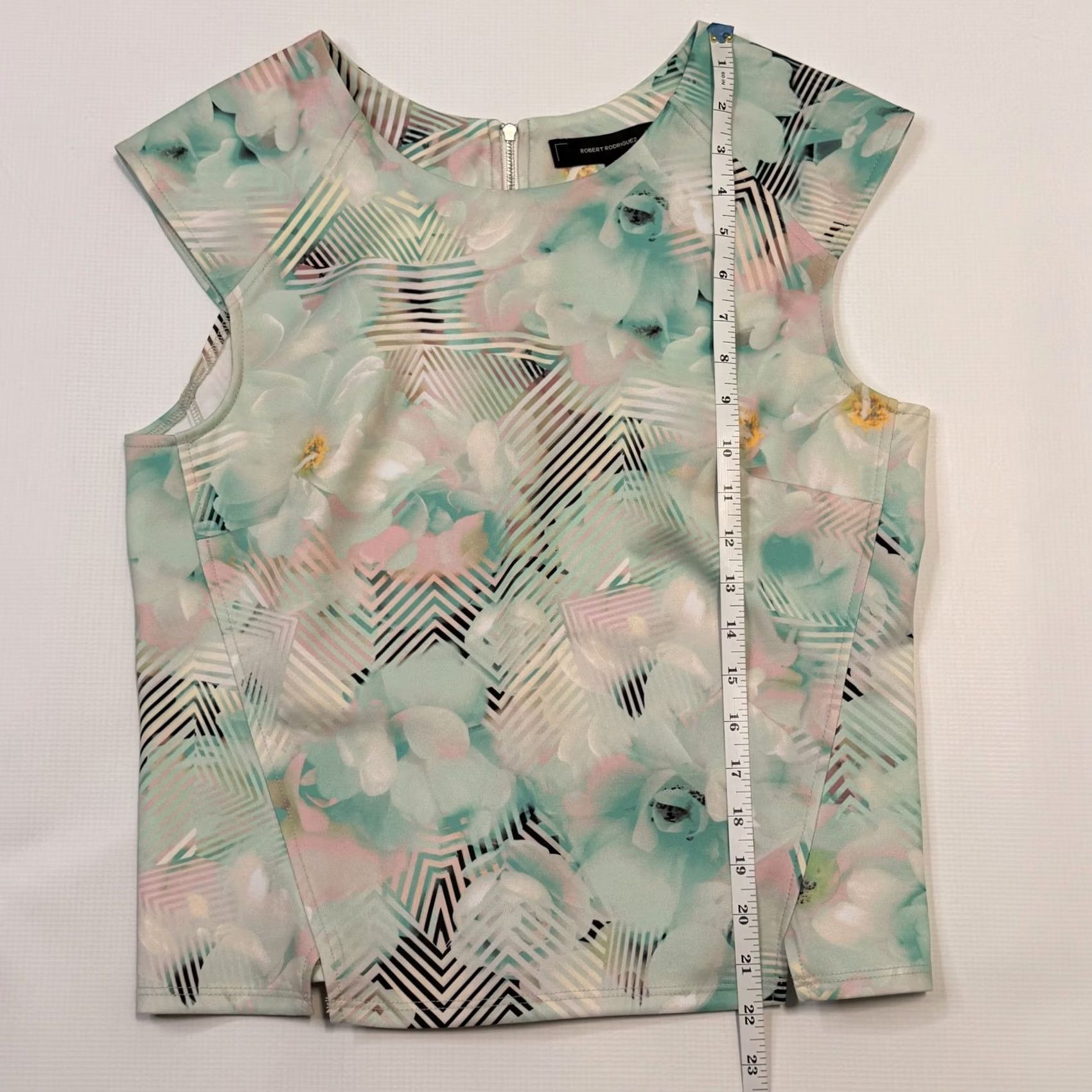 Robert Rodriguez Robert Rodriguez Blouse Womens Medium Green Floral Geometric Zip Sleeveless Top Size M / US 6-8 / IT 42-44 - 5 Thumbnail
